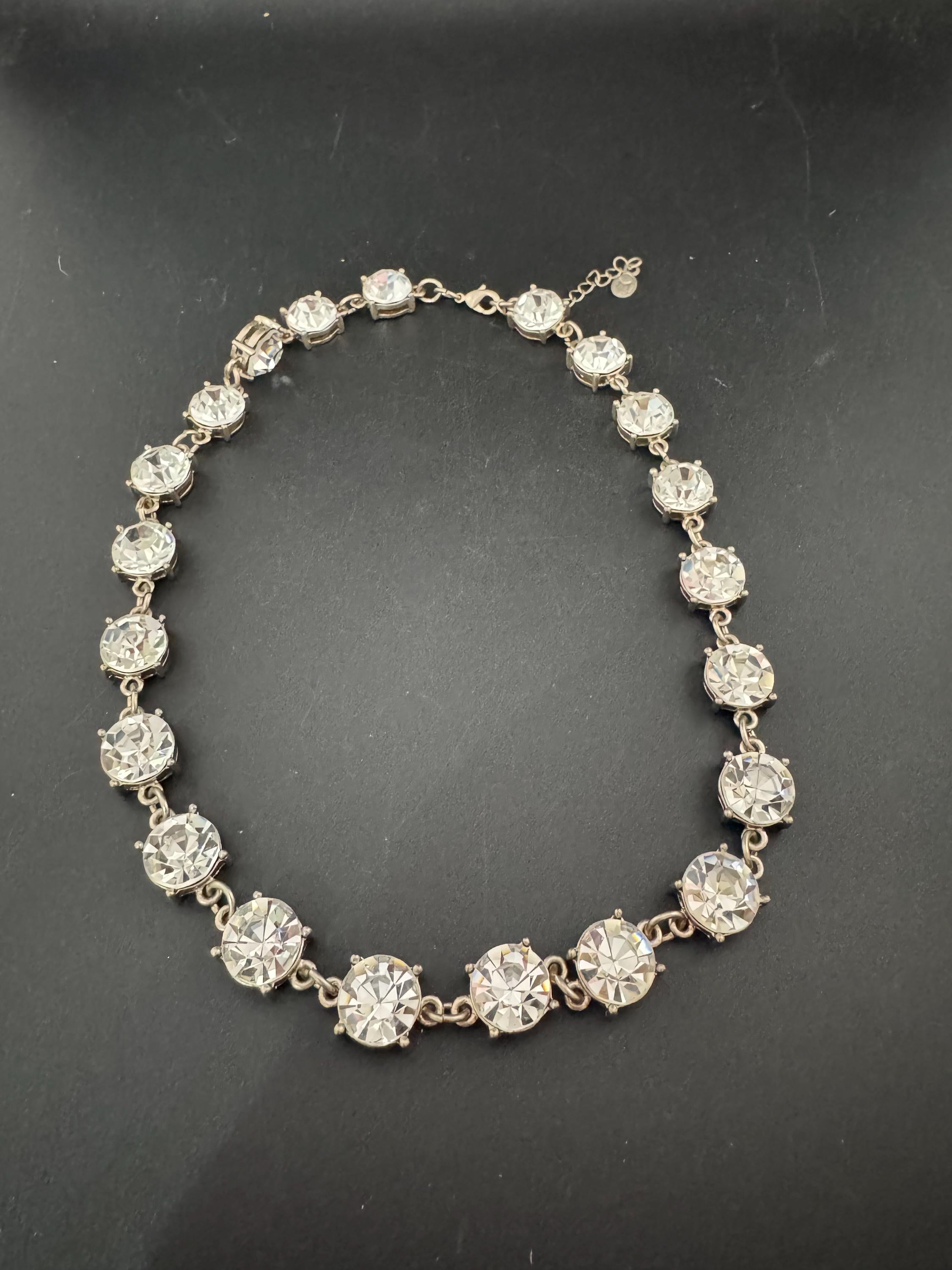 Vintage Signed MONET clear glass super sparkly 13mm bezel diamanté Crystal collar necklace , silver plated