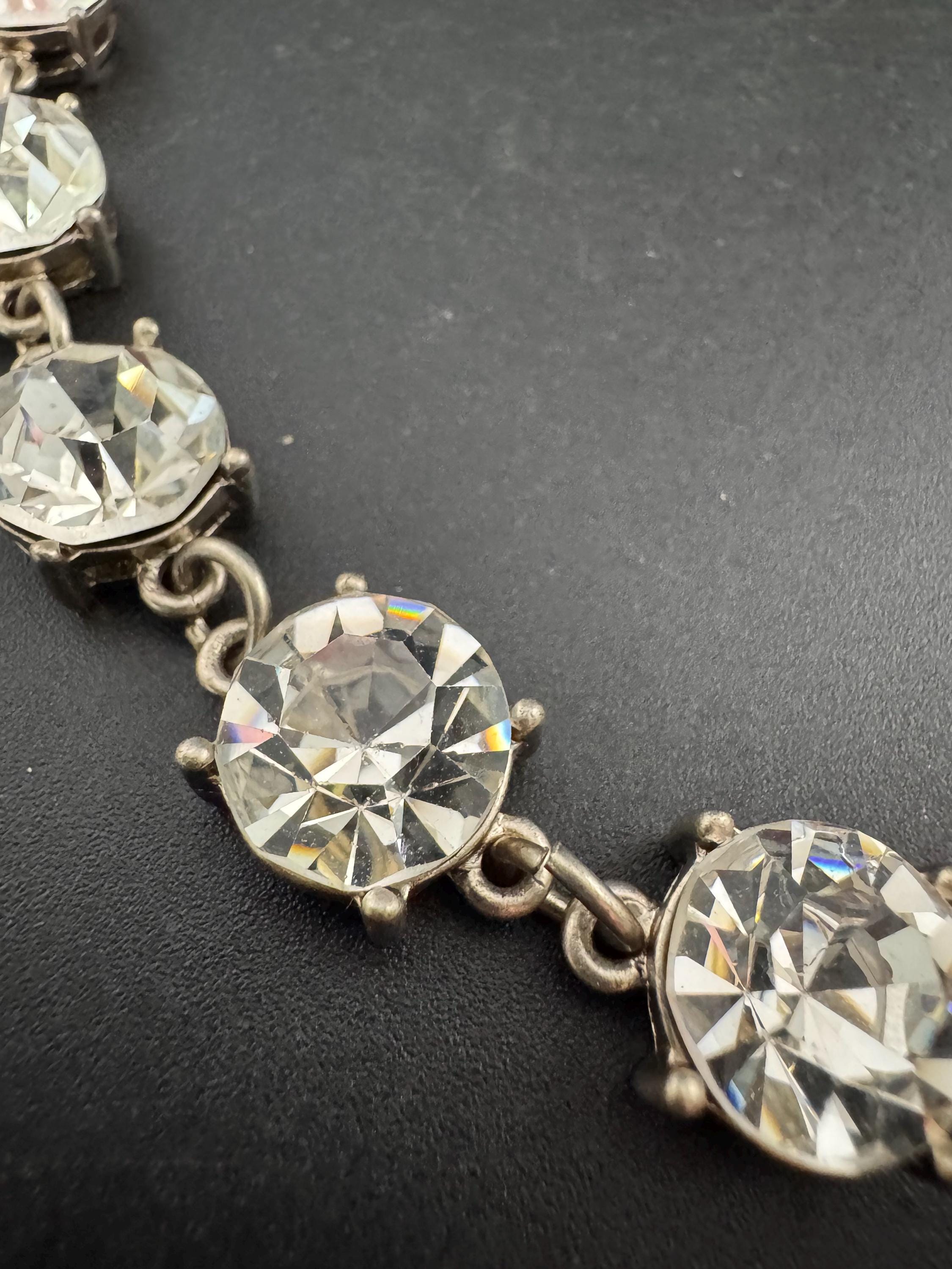 Vintage Signed MONET clear glass super sparkly 13mm bezel diamanté Crystal collar necklace , silver plated
