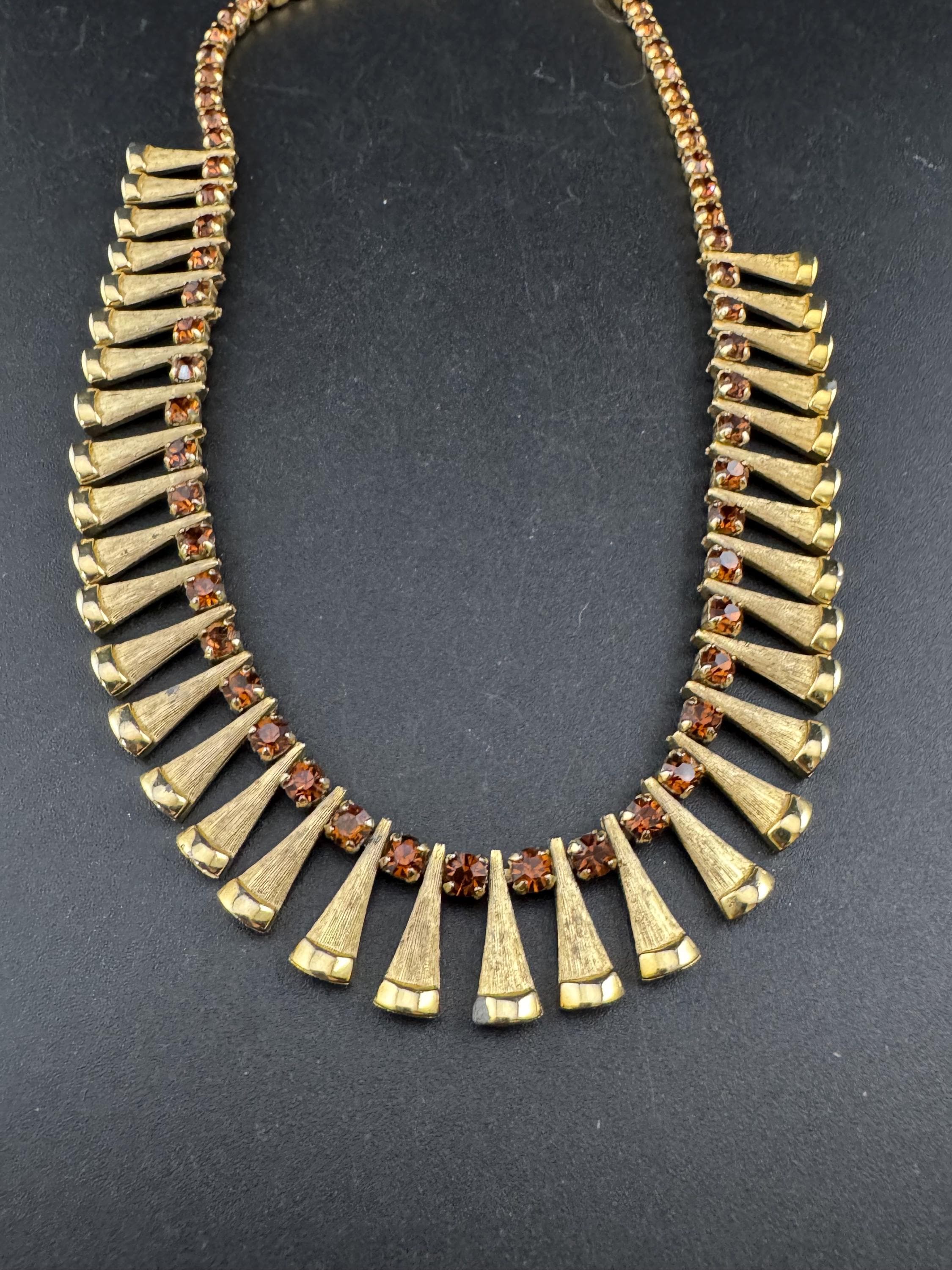 Petite fit, slim neck 35.5cm Brown cognac glass diamanté wide mesh choker necklace Vintage
