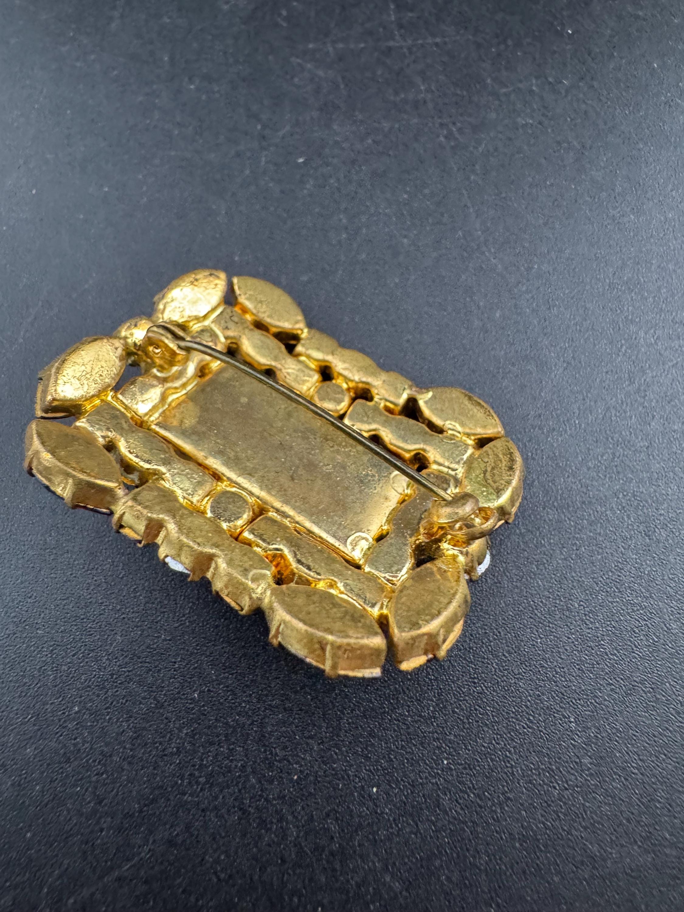 vintage orange citrine and brown cognac glass brooch 1950s