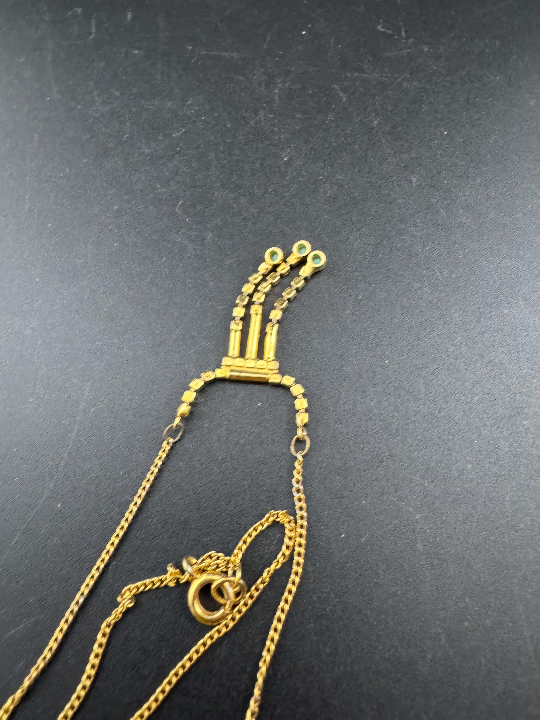 Dainty fine 1970s gold tone mesh lariat drop necklace with turquoise glass paste