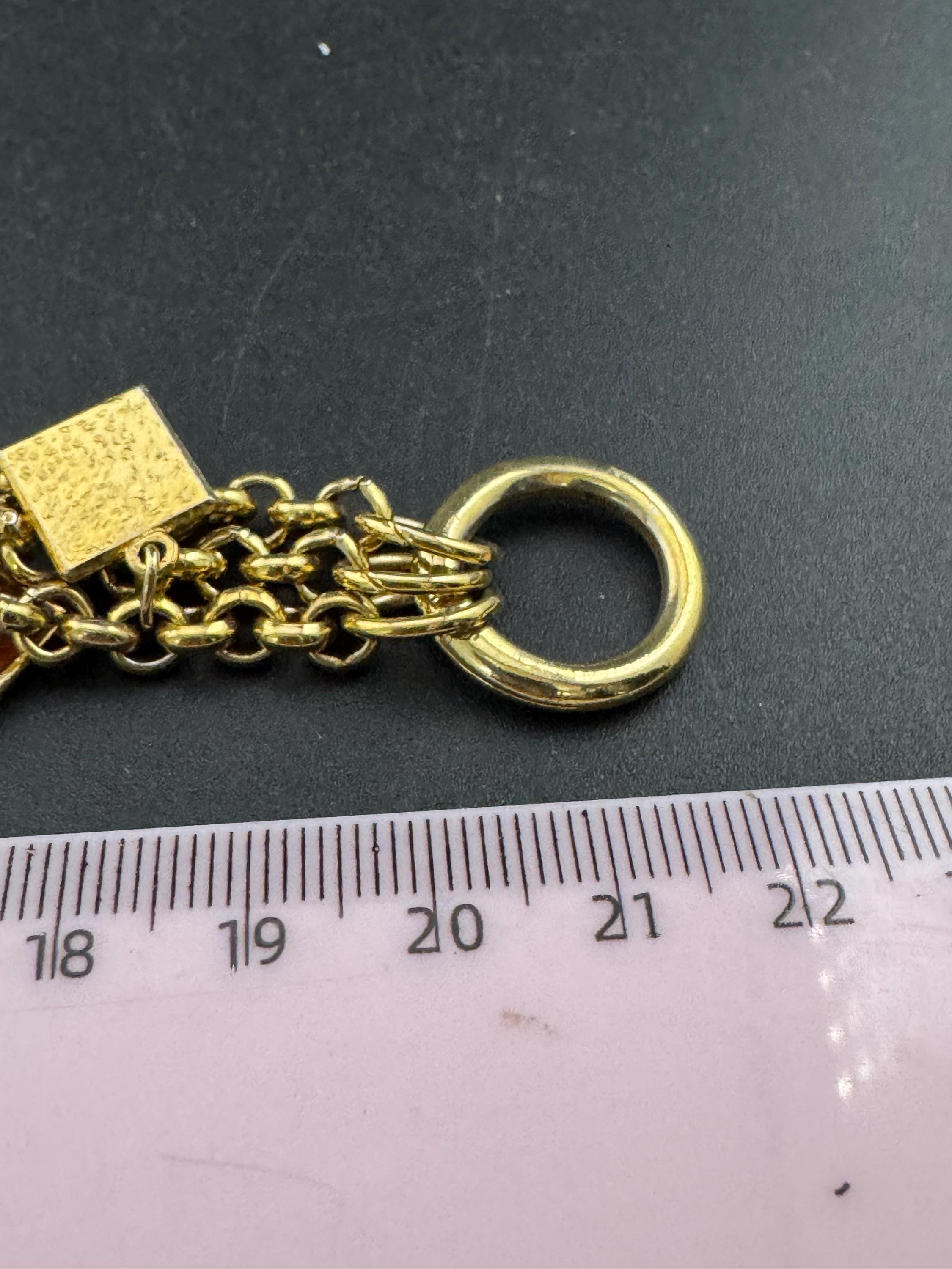Vintage high end orange and black enamel chain link statement Multistrand charm bracelet gold tone unsigned