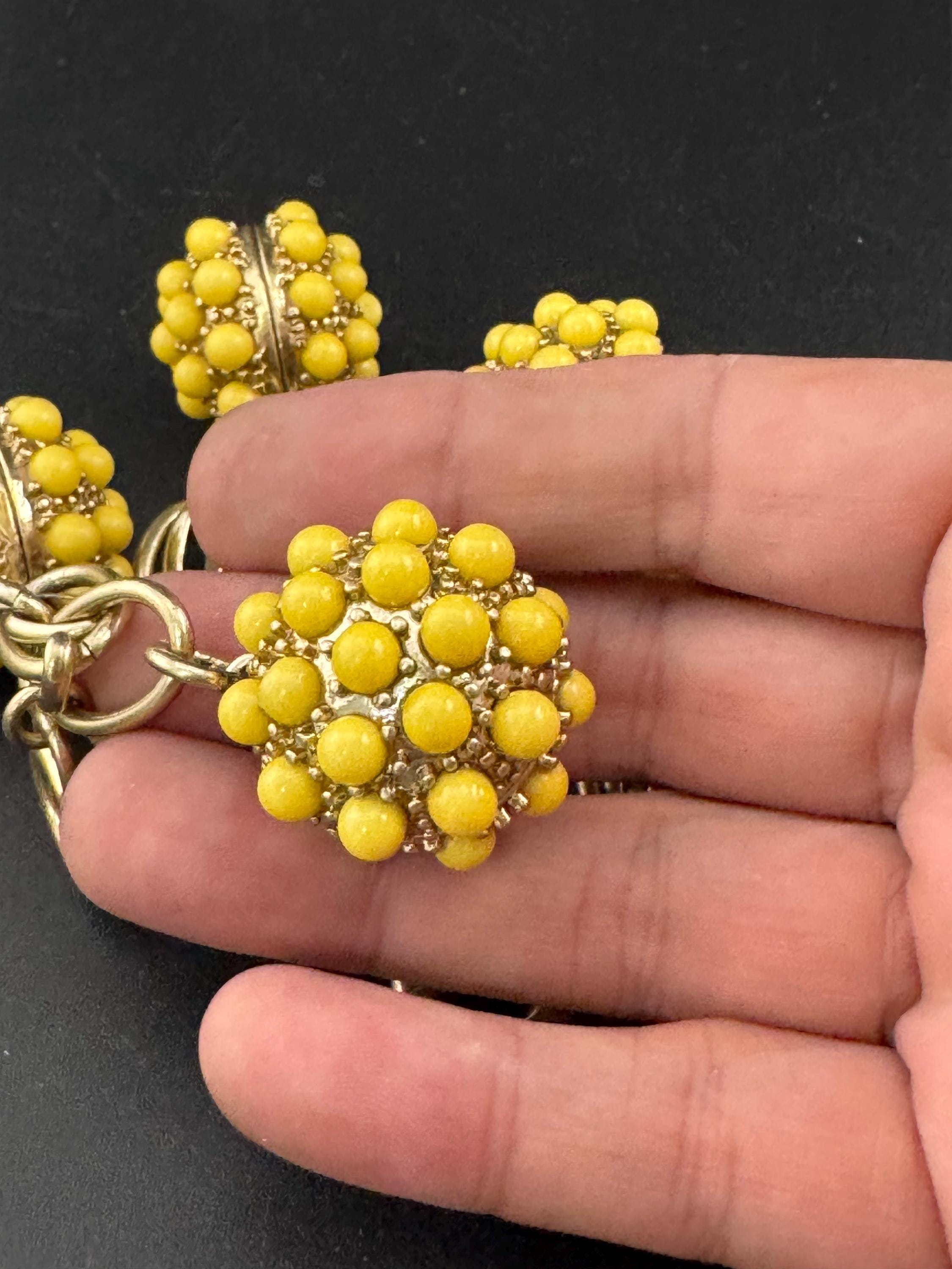 Huge Vintage Gold tone chain link very chunky 3cm yellow beaded orb charm bracelet 1960s 1950s 19cm