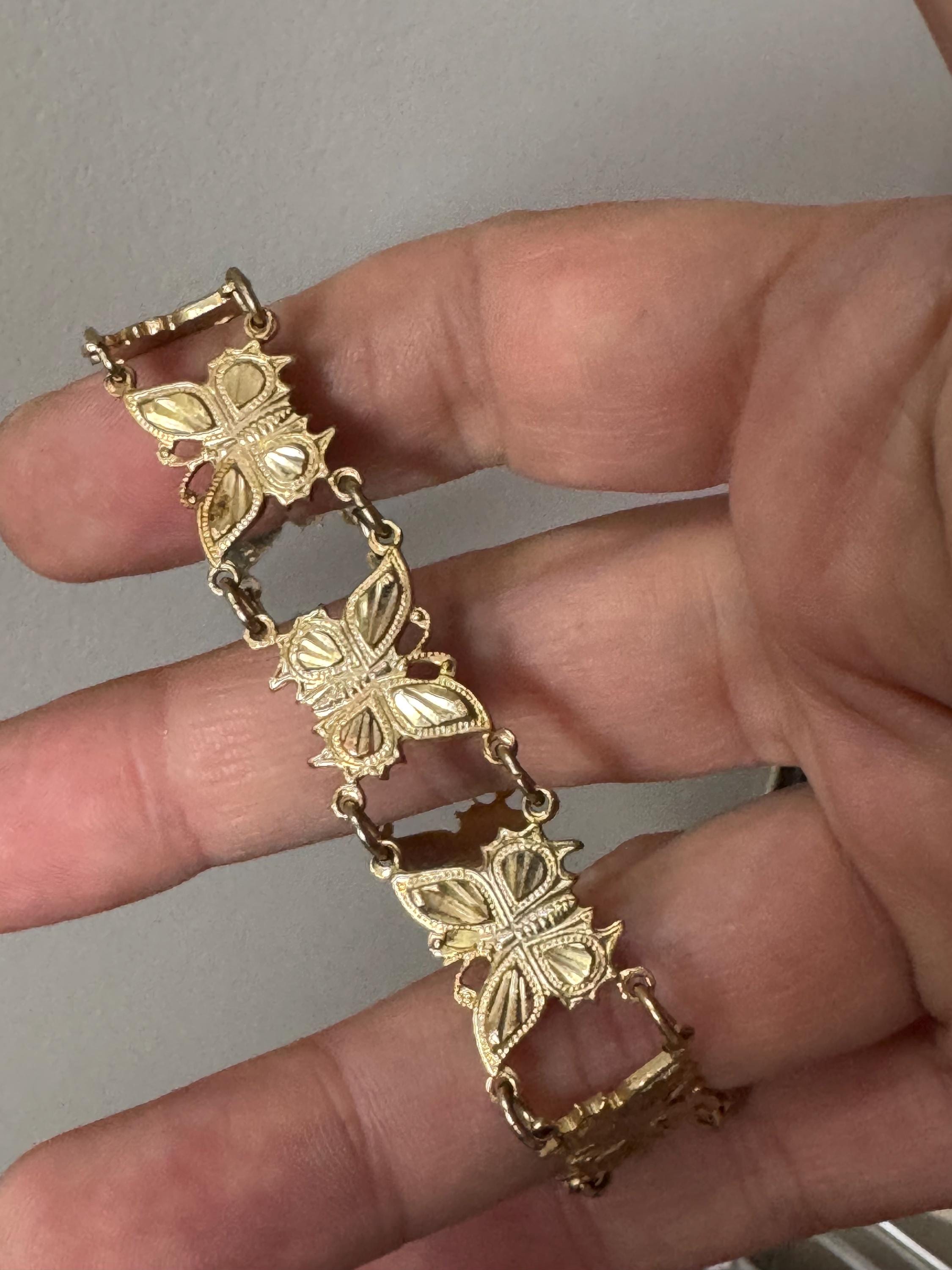 Vintage sweet rolled gold plated 1950s panel link butterfly bracelet 18cm long 14mm wide