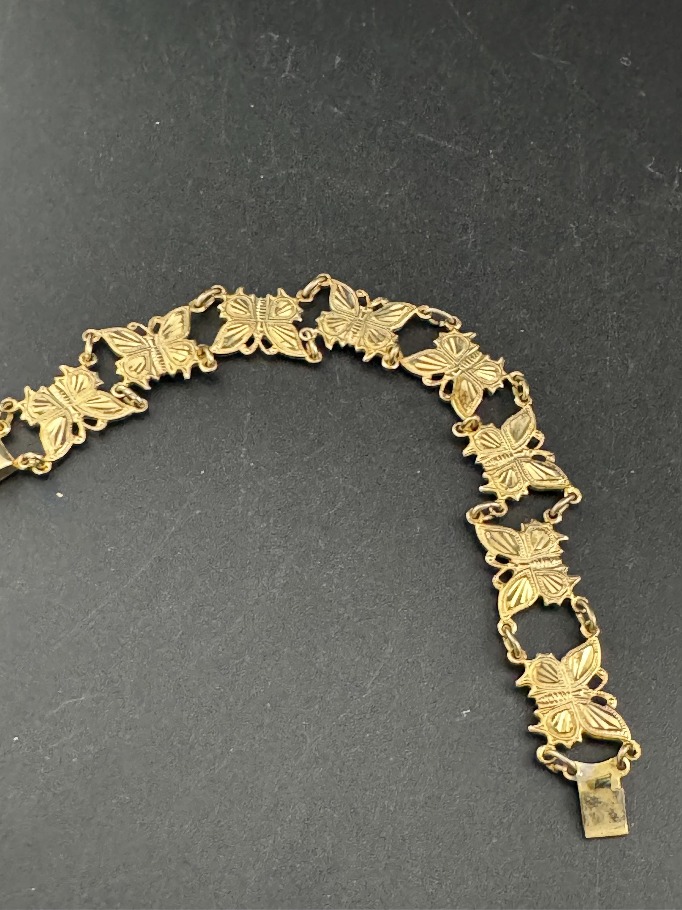 Vintage sweet rolled gold plated 1950s panel link butterfly bracelet 18cm long 14mm wide