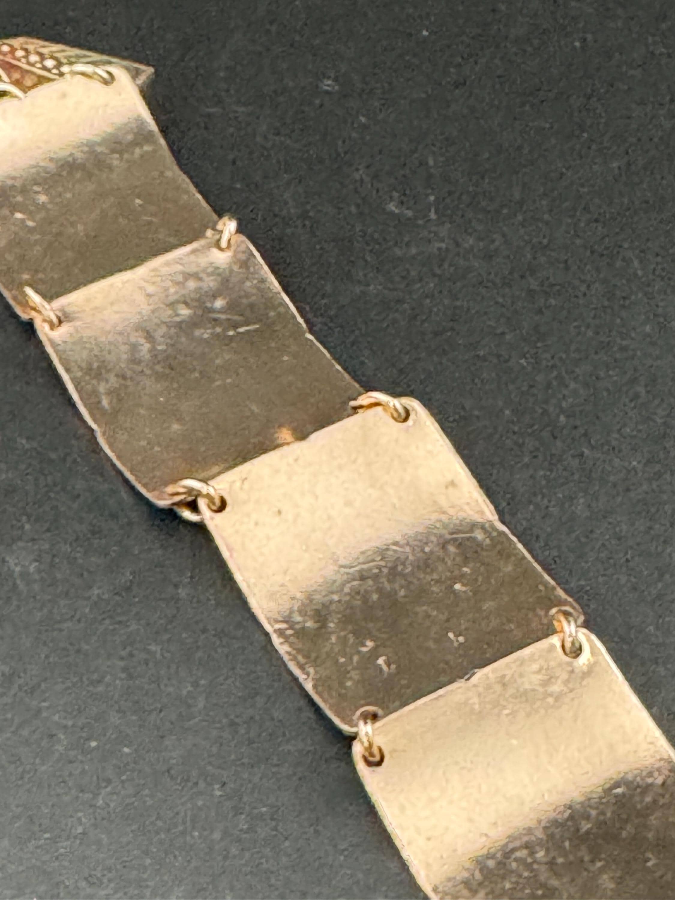 Vintage Eloxal Aluminum Panel Bracelet: Copper, Red & Gold Eastern Print