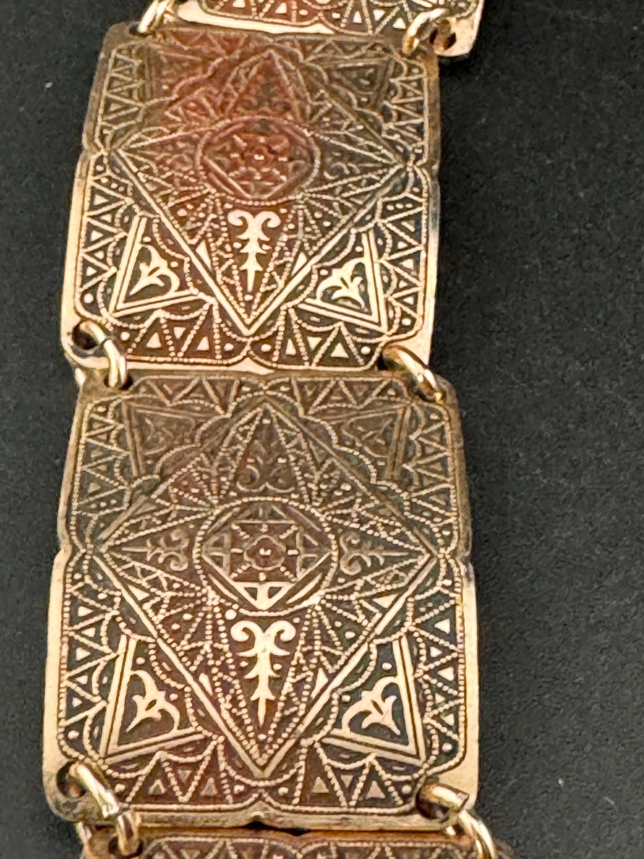 Vintage Eloxal Aluminum Panel Bracelet: Copper, Red & Gold Eastern Print