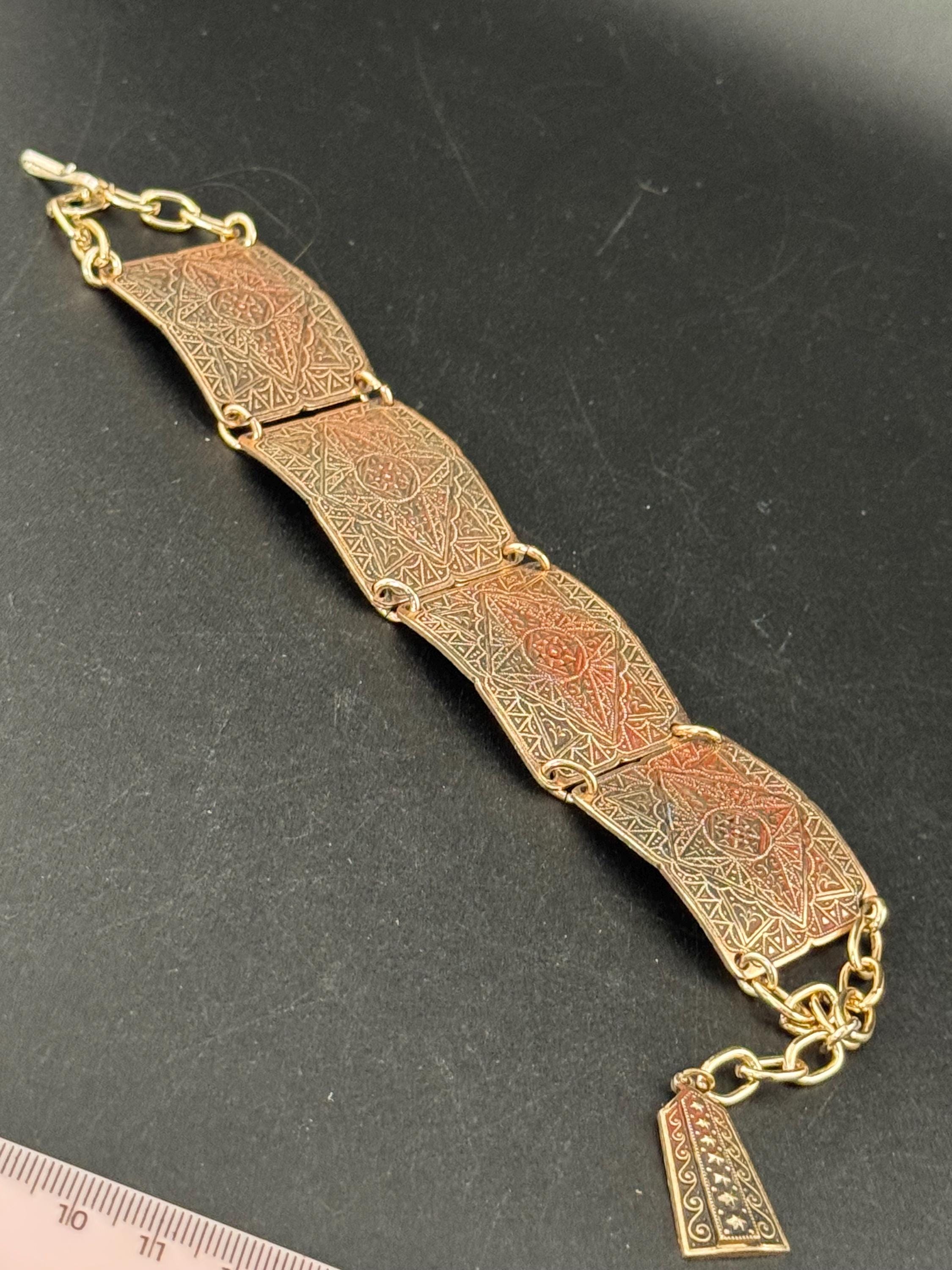 Vintage Eloxal Aluminum Panel Bracelet: Copper, Red & Gold Eastern Print