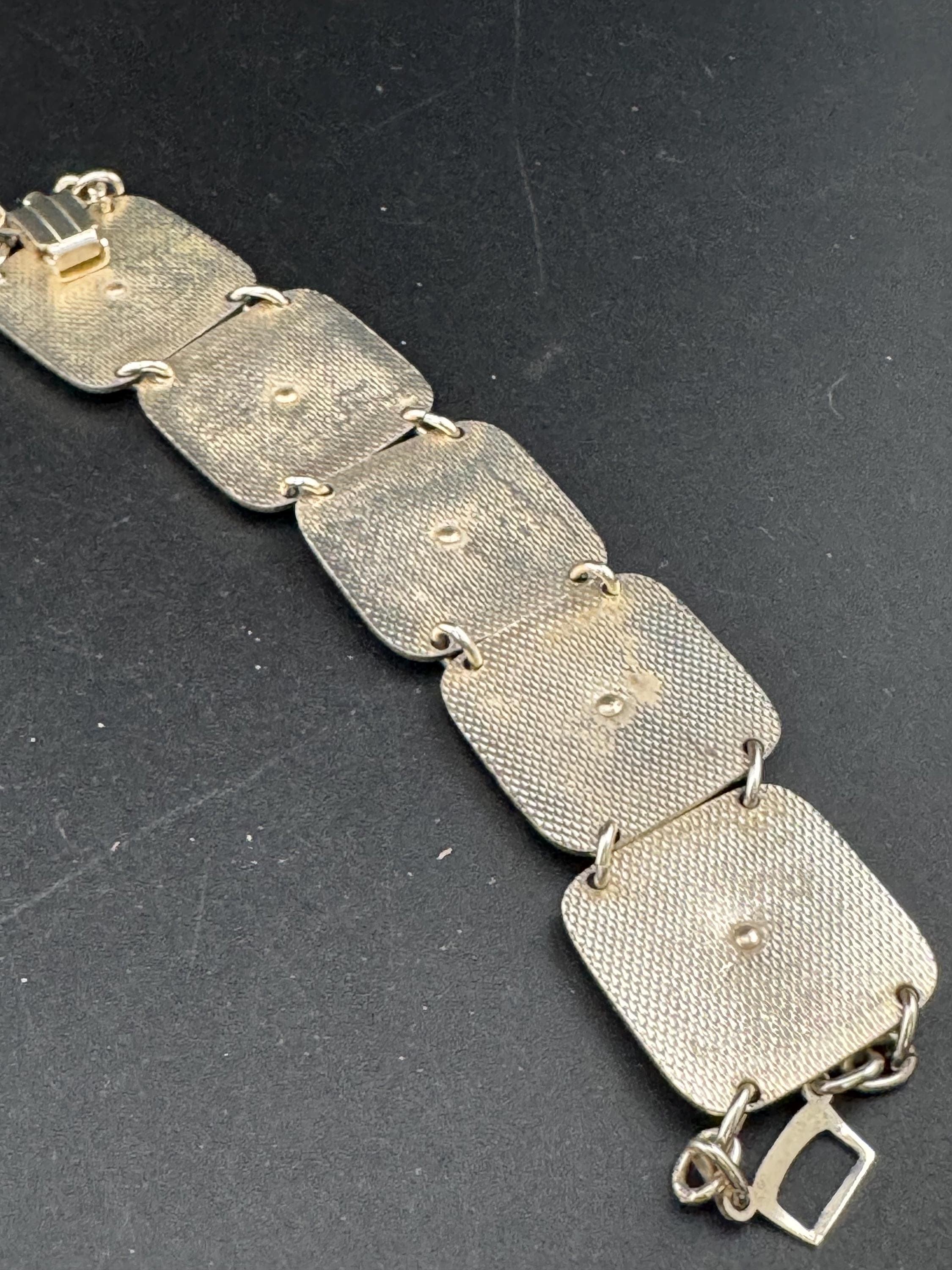 Vintage gold Tone lucite eastern dancing lady panel link bracelet lightweight aluminium Eloxal