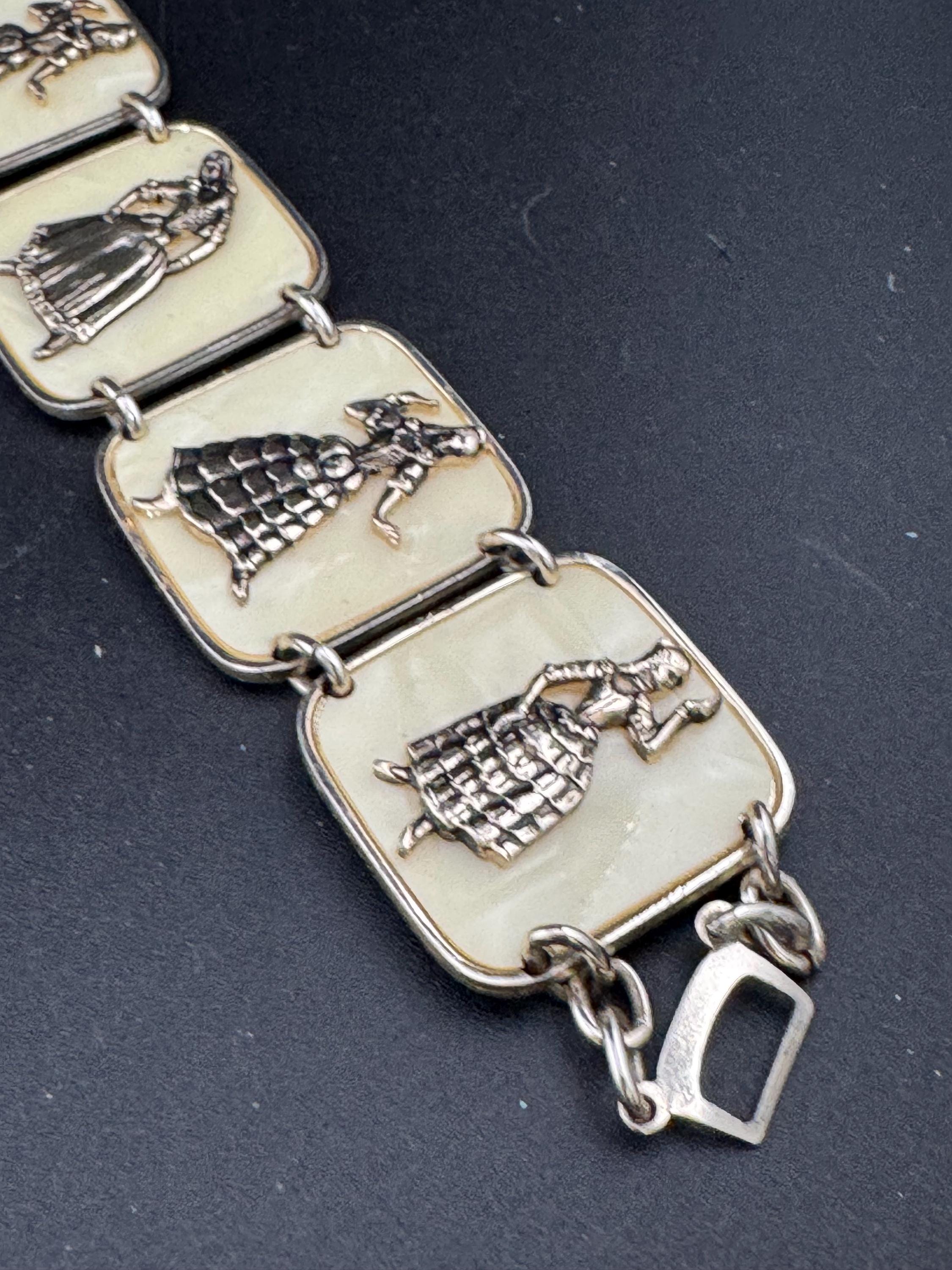 Vintage gold Tone lucite eastern dancing lady panel link bracelet lightweight aluminium Eloxal