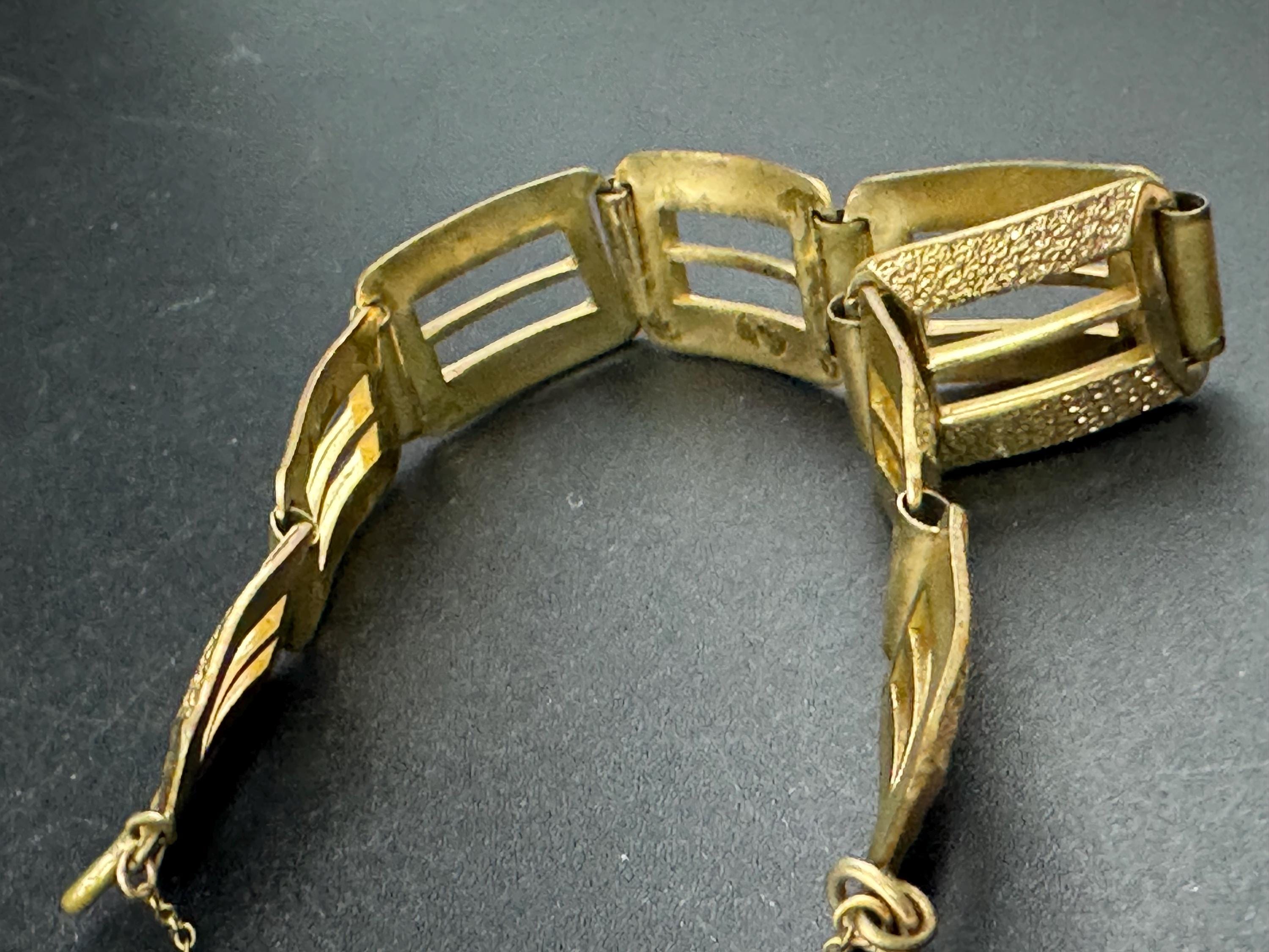 Antique 1930s modernist Rolled gold brutalist textured panel link bracelet 19cm x 16mm