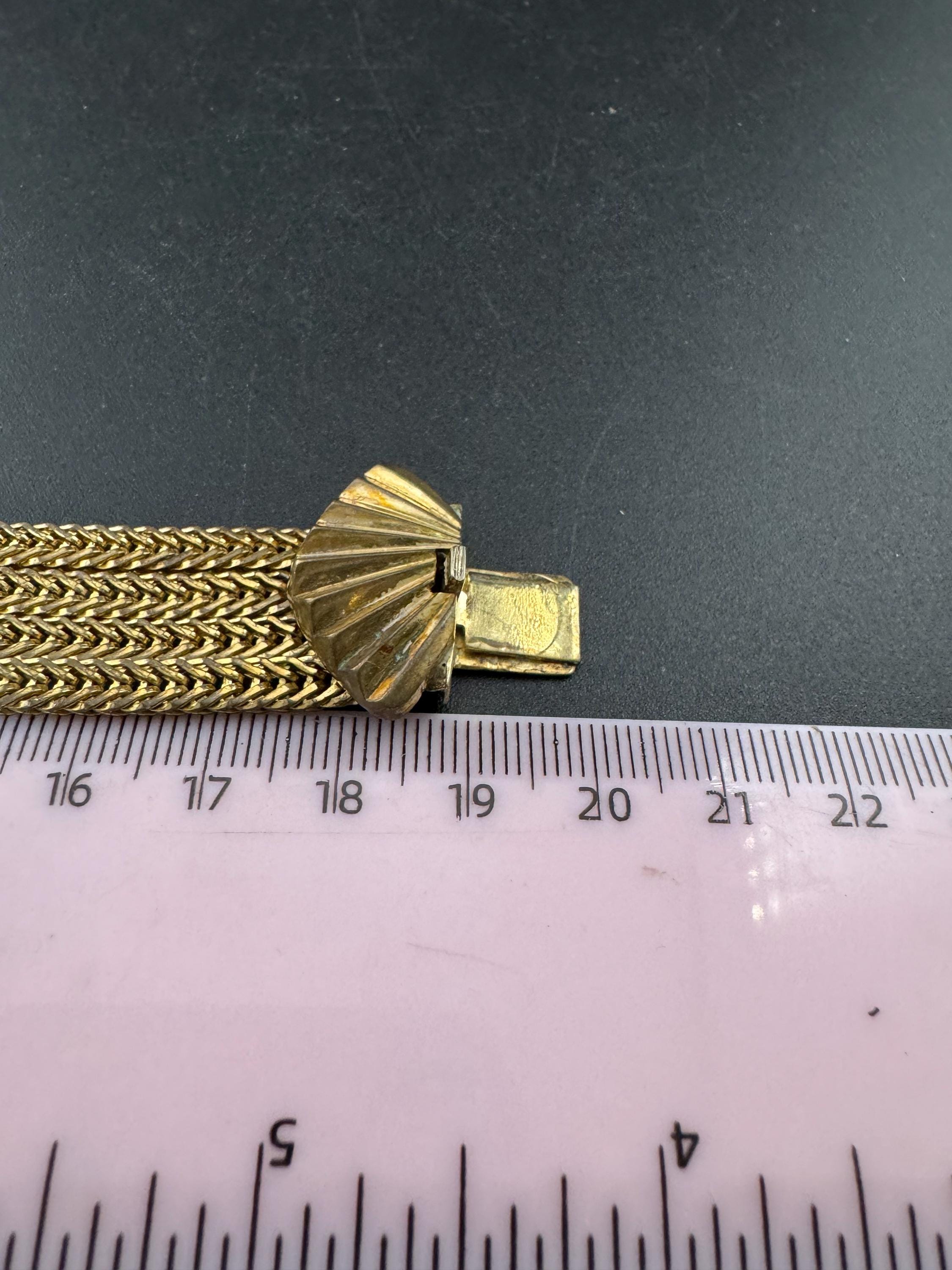 Art deco 1920s antique gold brass metal Multistrand geometric foxtail chain bracelet 19cm x 2.5cm