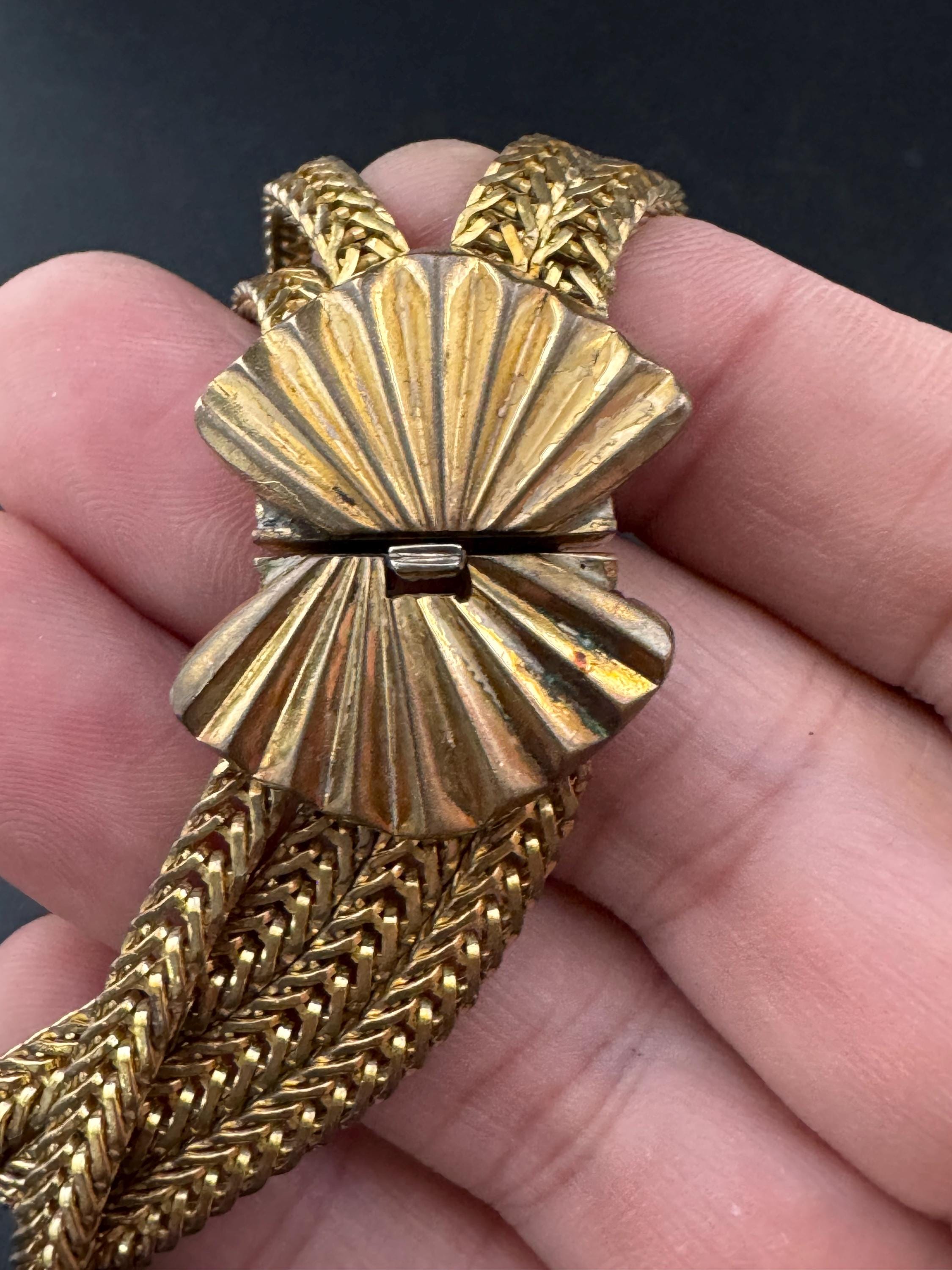 Art deco 1920s antique gold brass metal Multistrand geometric foxtail chain bracelet 19cm x 2.5cm