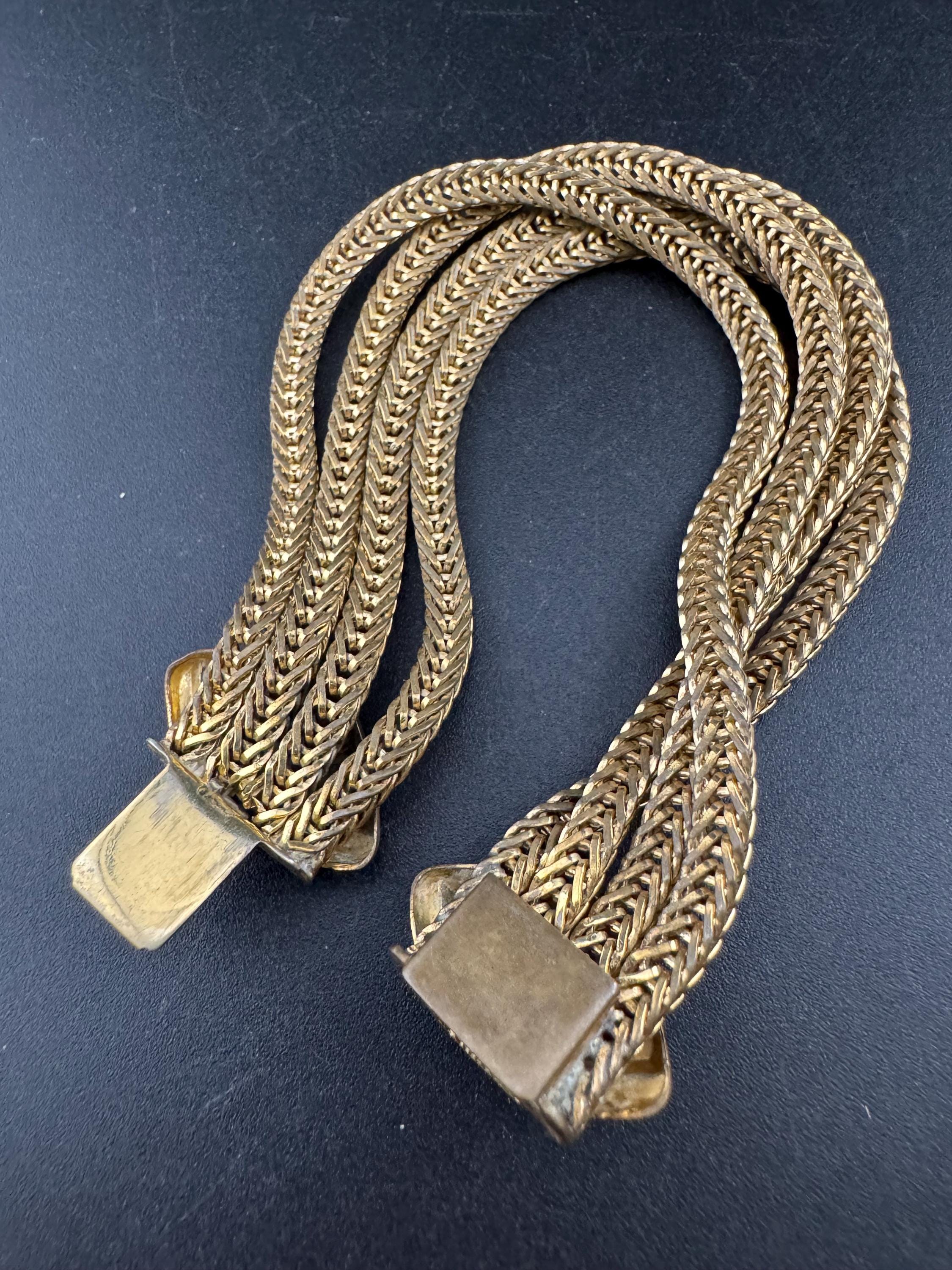 Art deco 1920s antique gold brass metal Multistrand geometric foxtail chain bracelet 19cm x 2.5cm