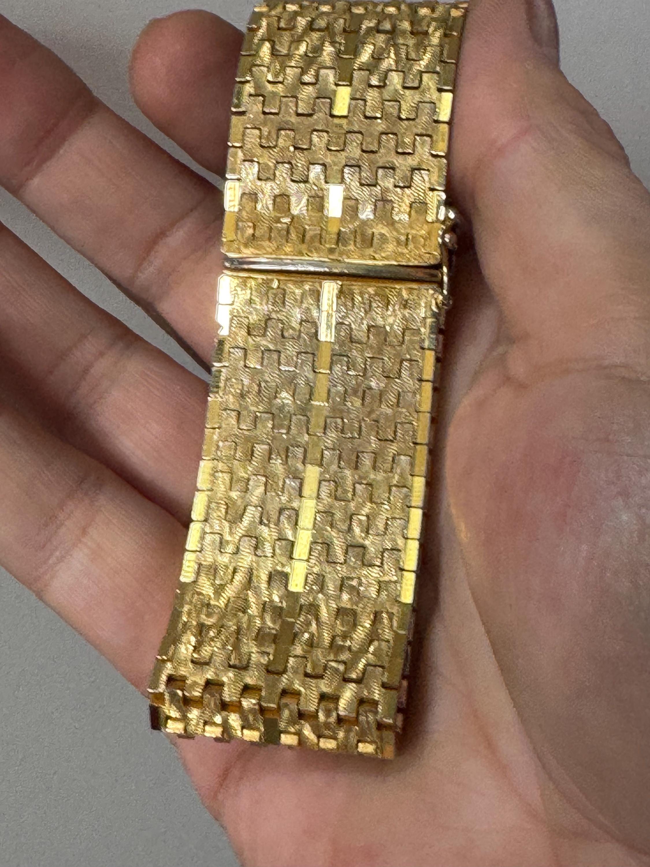 1970s Brutalist Gold Plated Cuff Bracelet: Woven Design