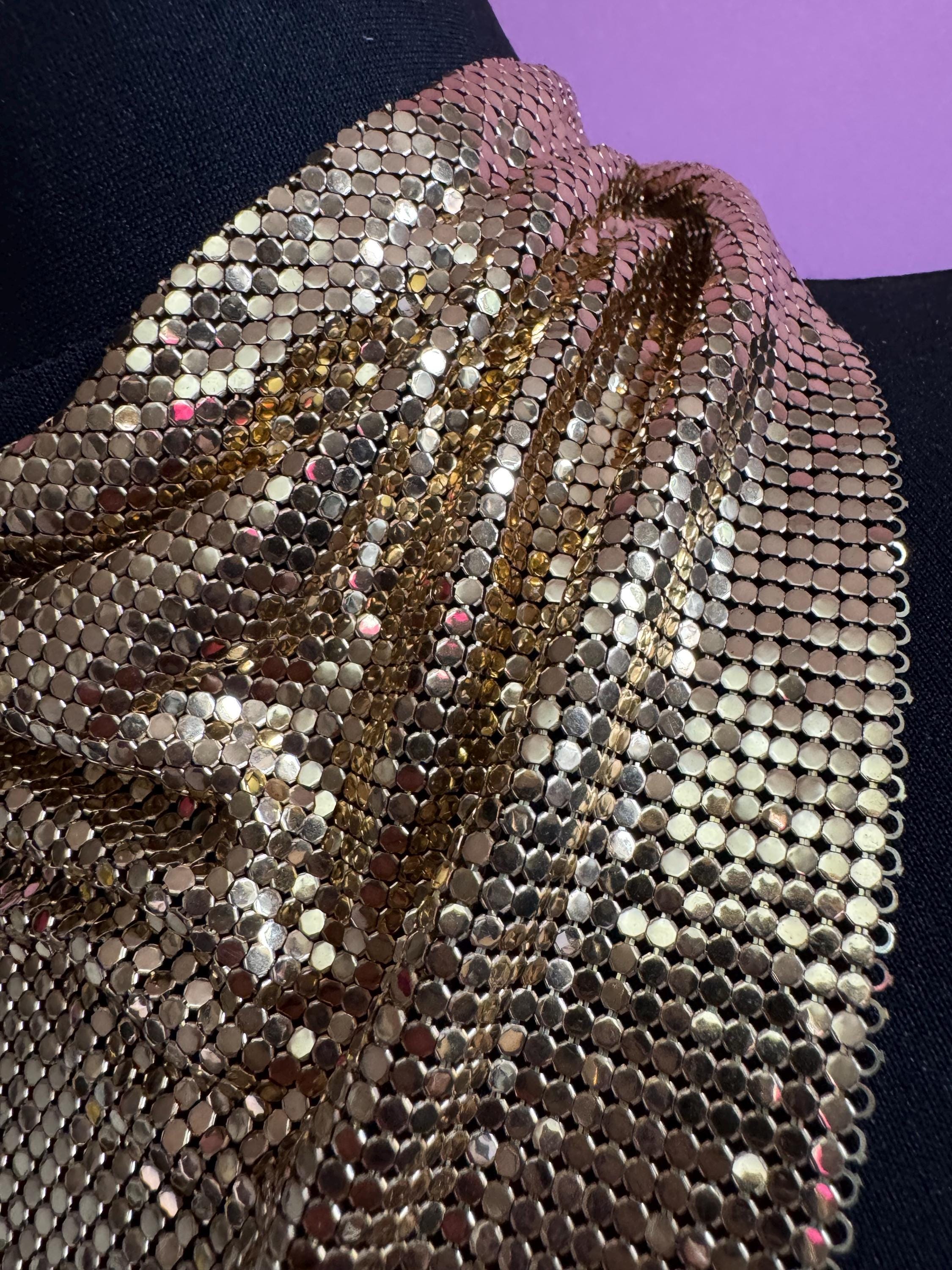 Vintage signed whiting and Davis gold mesh choker bib chainmail necklace