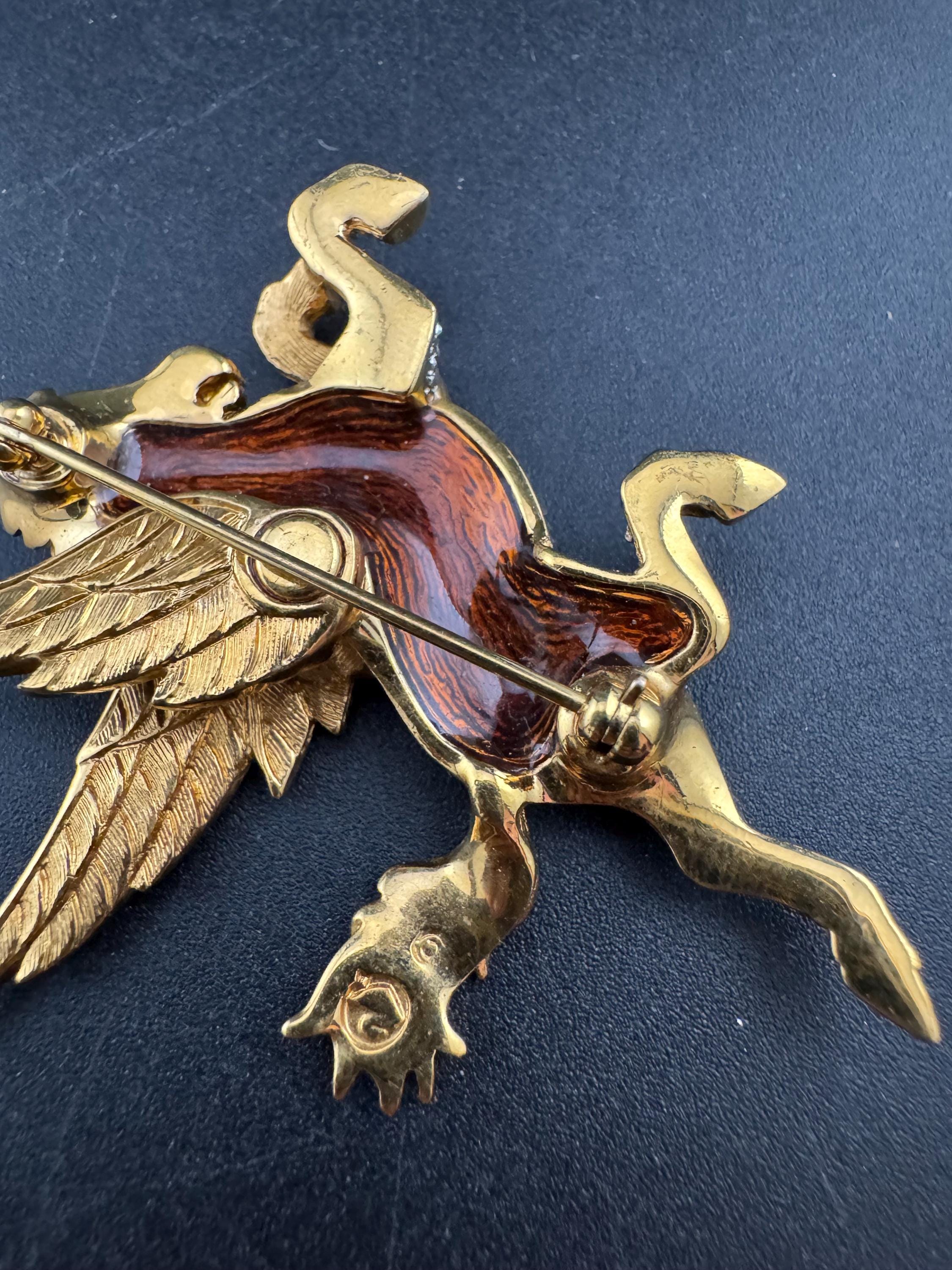 Vintage signed Swarovski mythical Pegasus Pin Brooch, Gold Plated with Clear Crystals