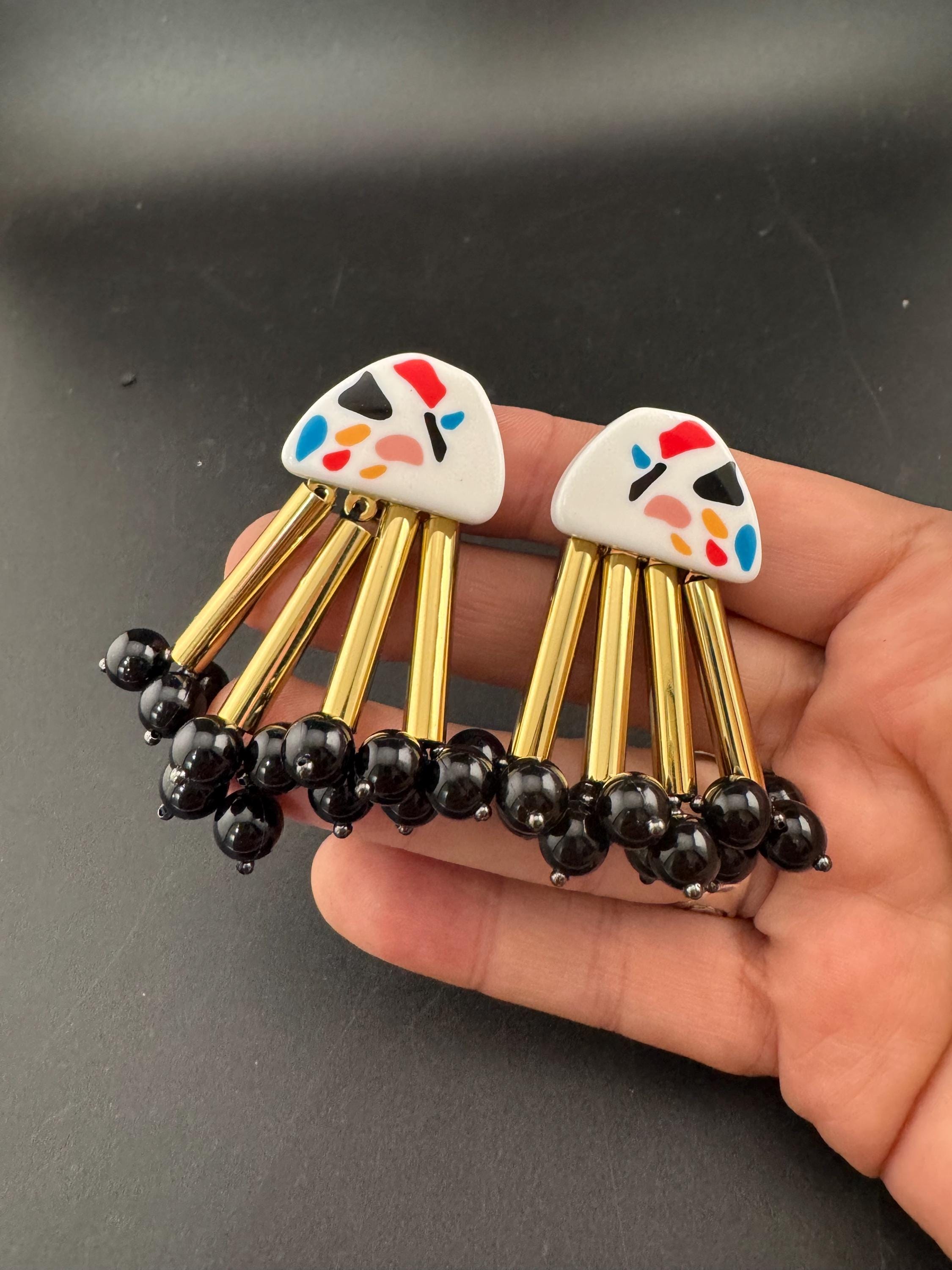 Retro Beaded Clip On Earrings: Bimba Y Lola Modernist Design