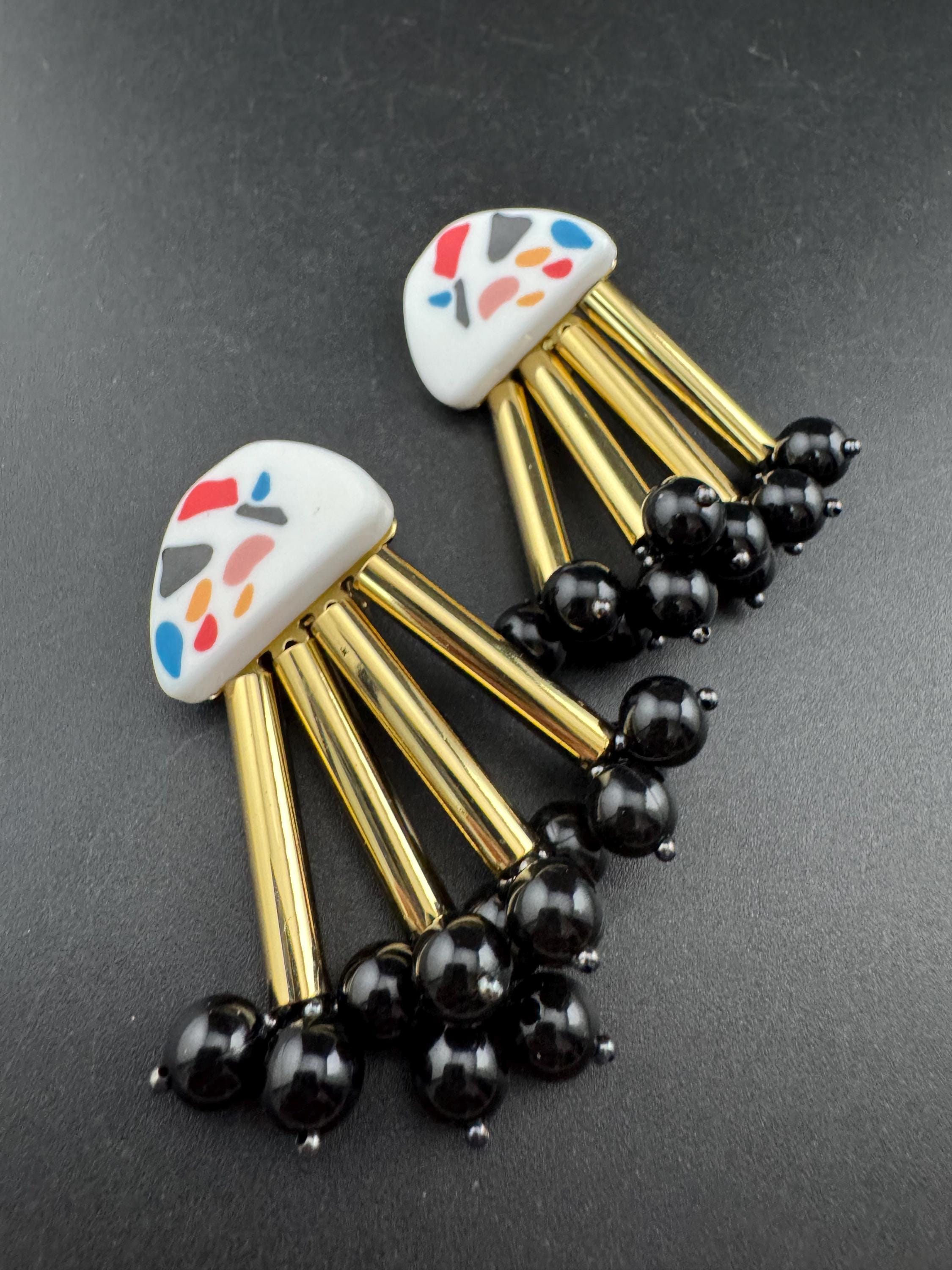 Retro Beaded Clip On Earrings: Bimba Y Lola Modernist Design