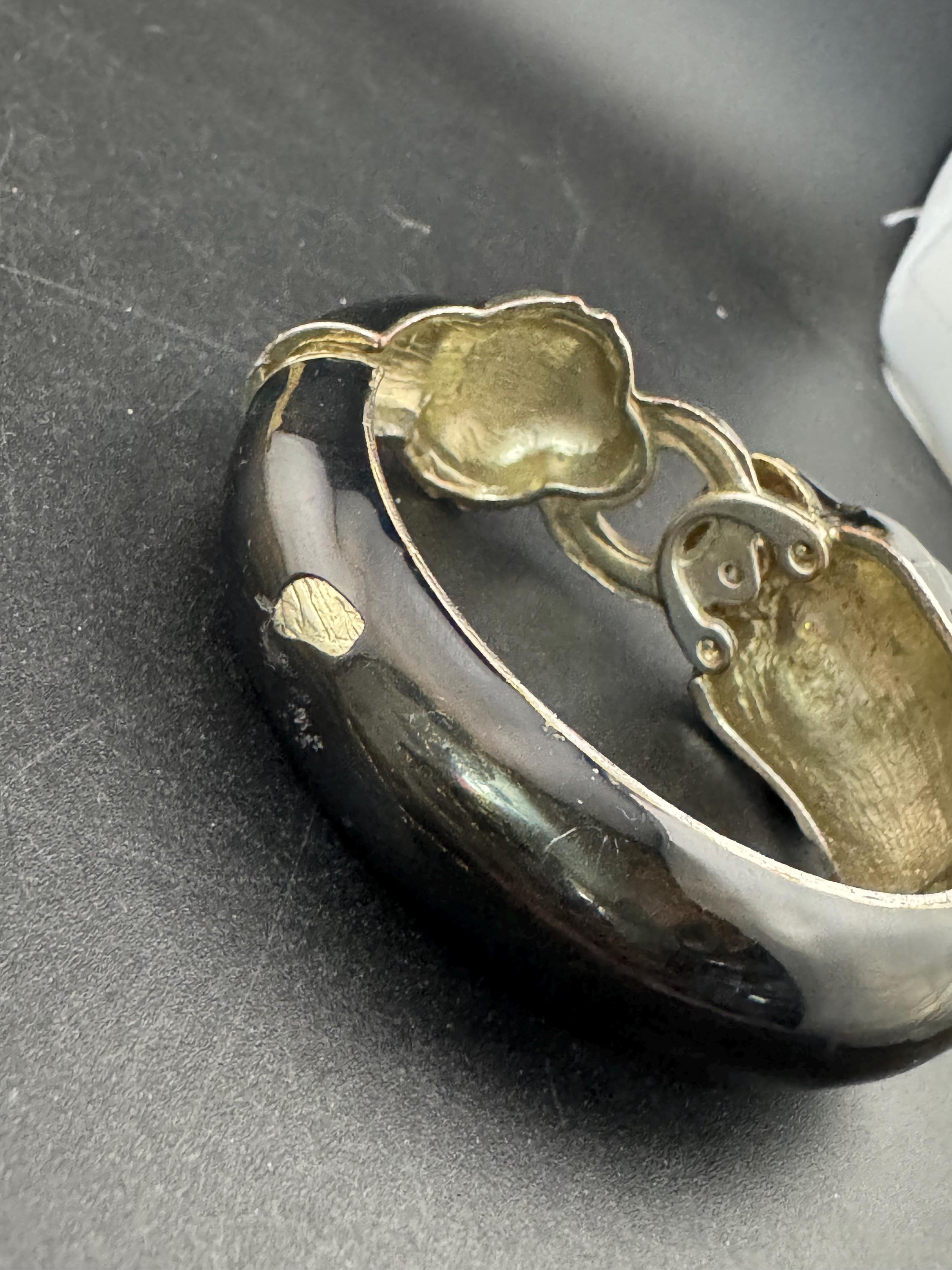 Wounded Vintage 80s Black enamel BIG CAT diamanté clamper bangle see notes