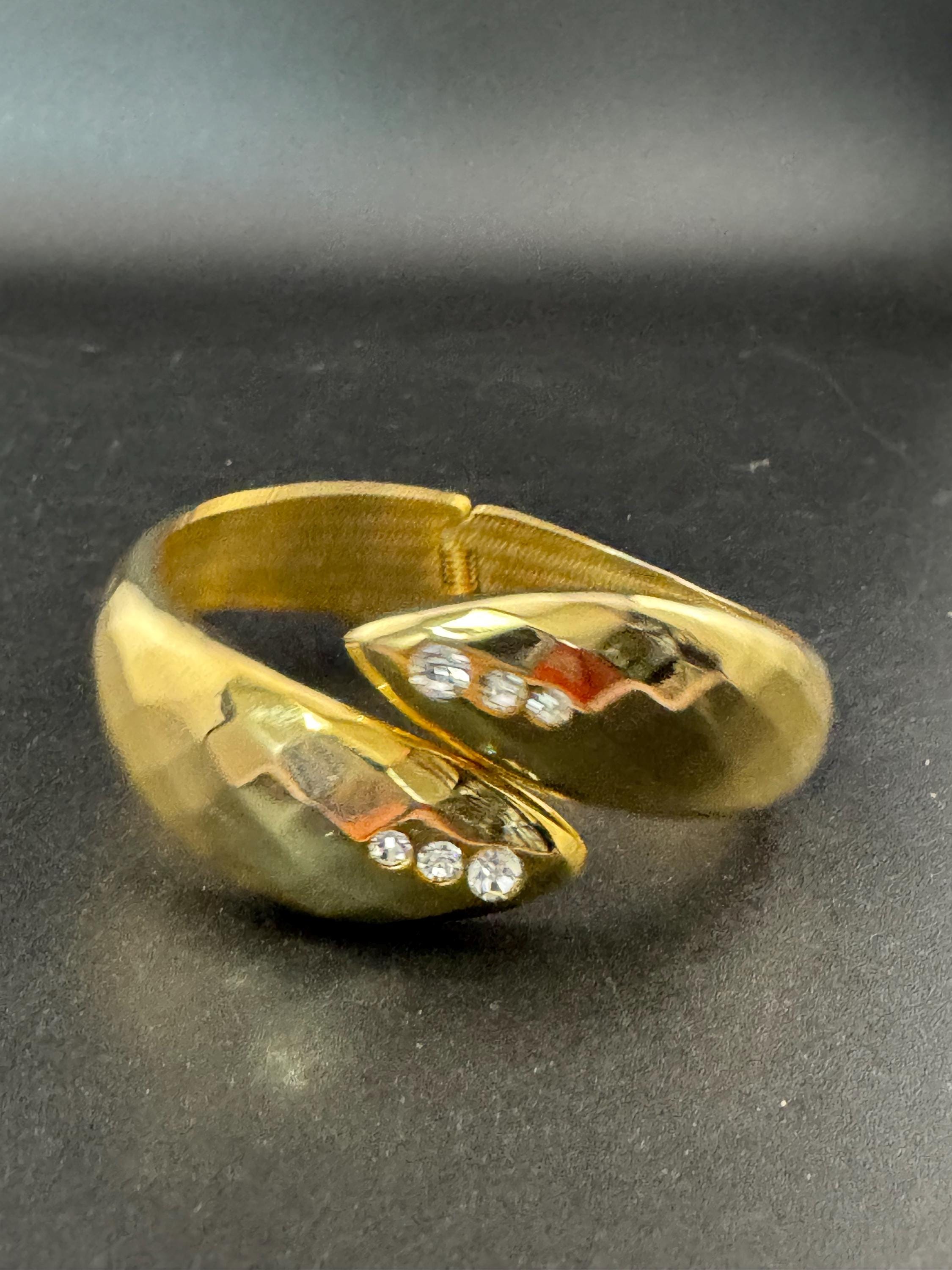 Vintage gold tone diamanté snake head clamper bangle cuff bracelet