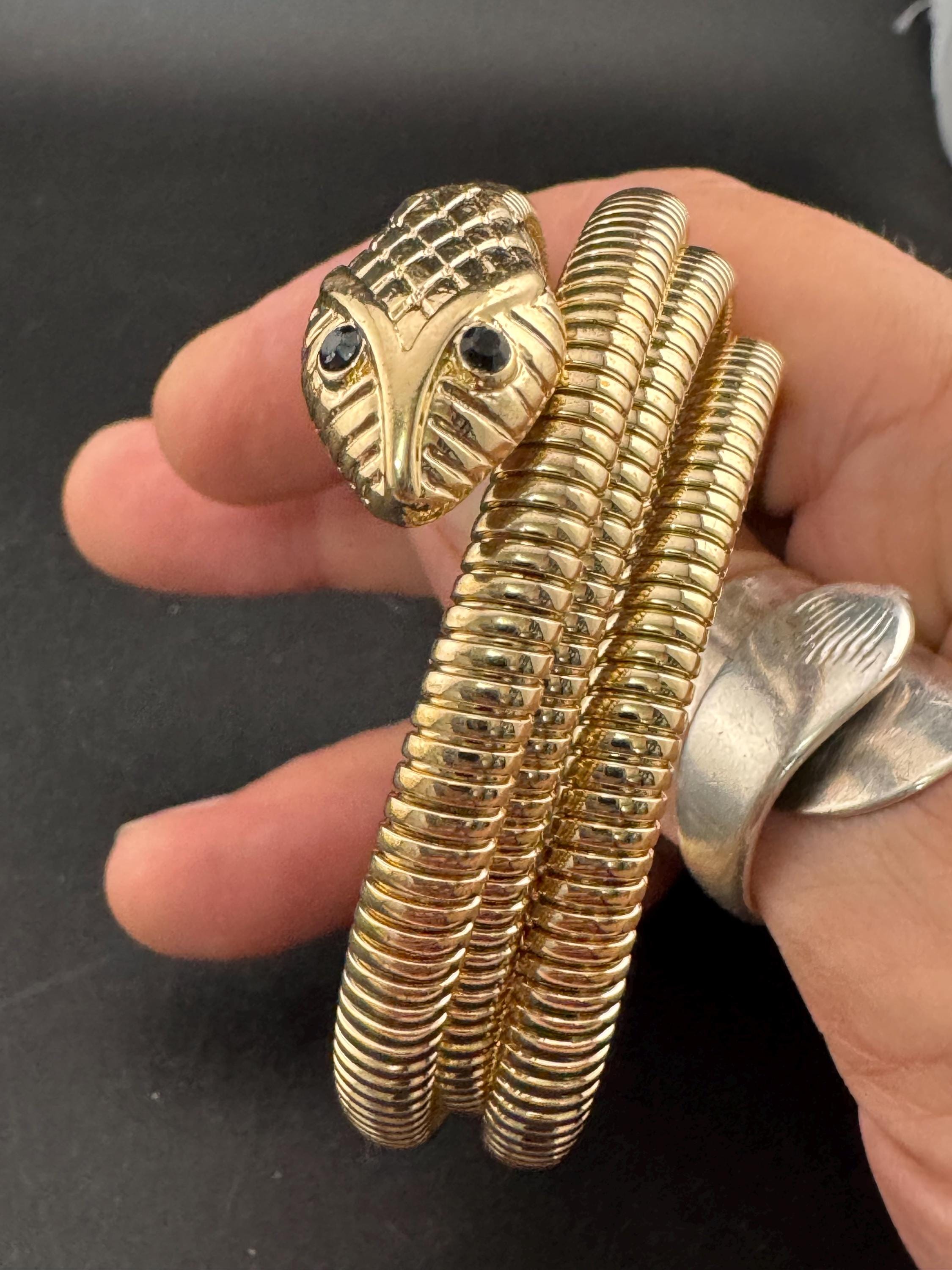 Vintage gold plated coiled snake Bangle bracelet