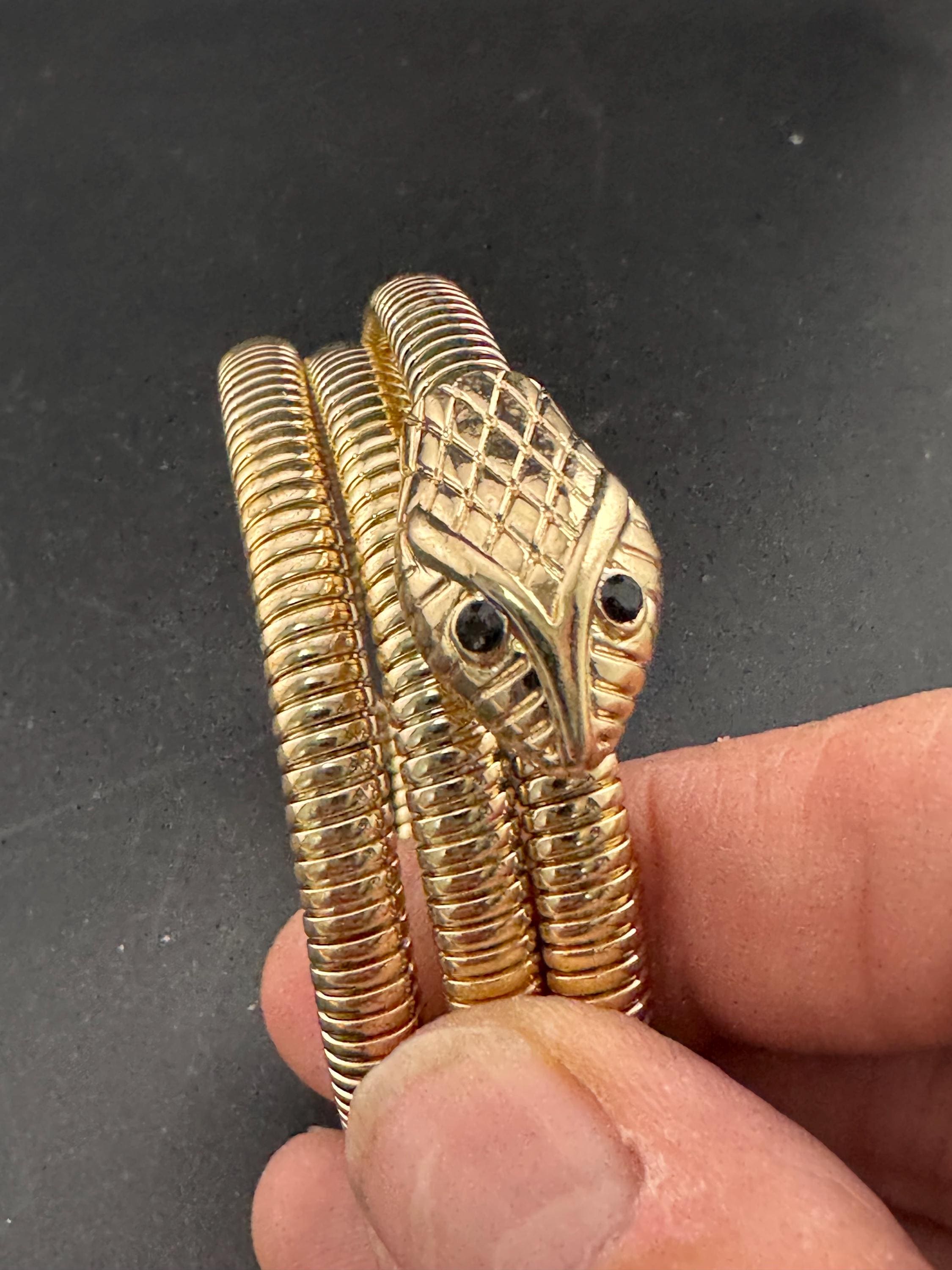 Vintage gold plated coiled snake Bangle bracelet