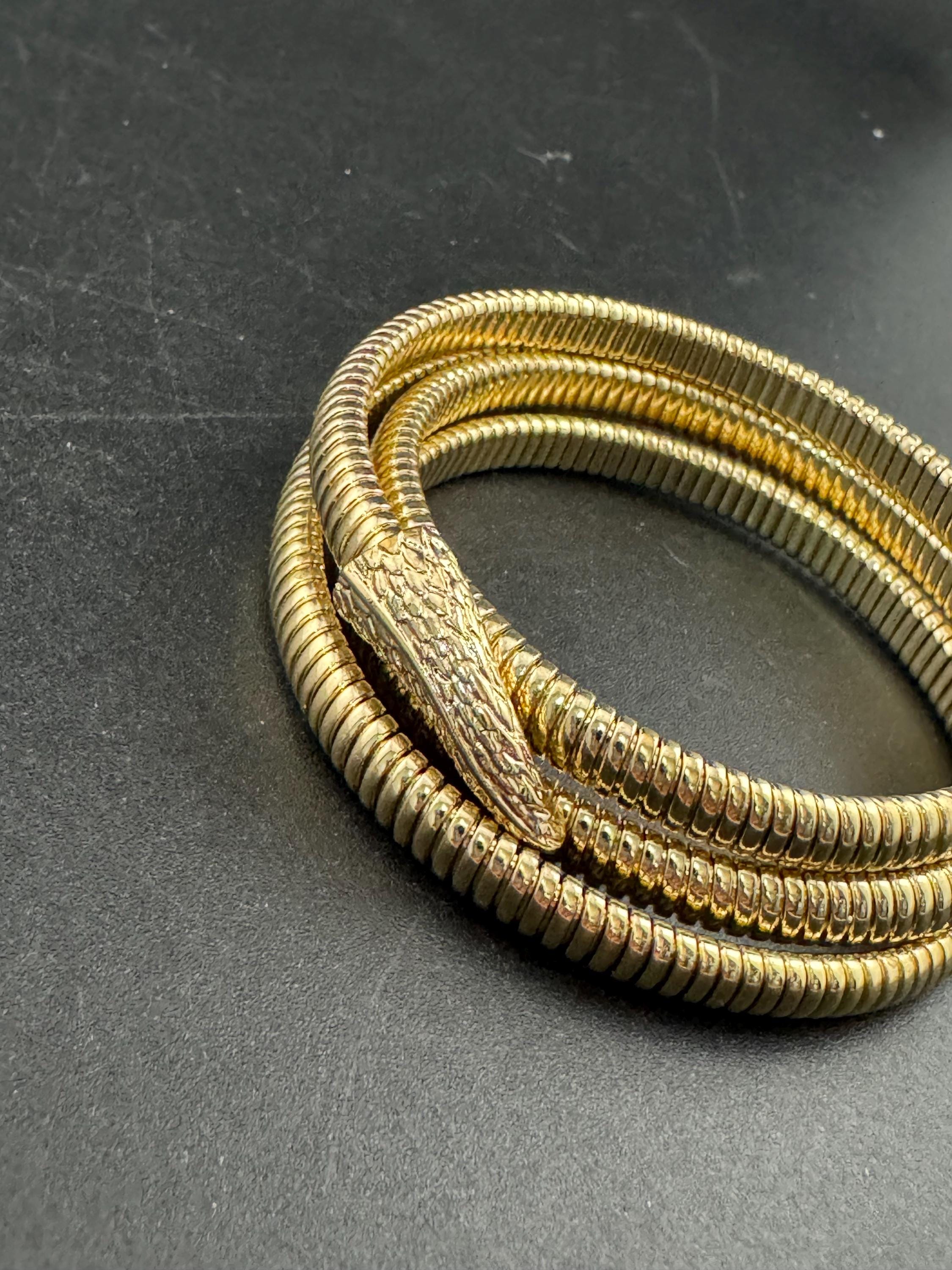 Vintage gold plated coiled snake Bangle bracelet
