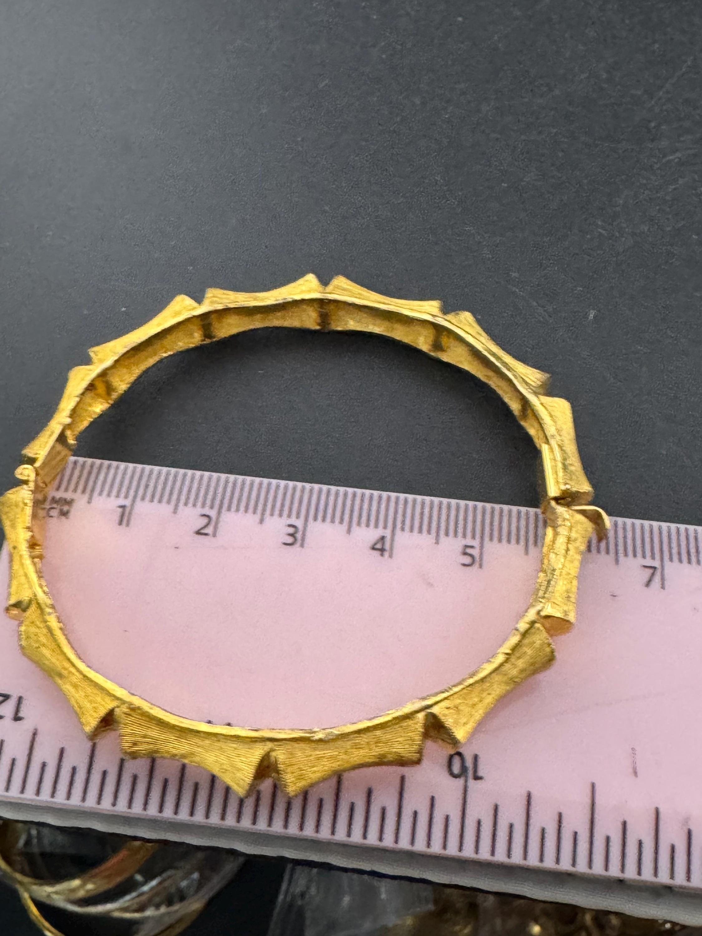 Vintage Chinese BAMBOO Matt gold tone clamper bangle bracelet 1970s 1980s
