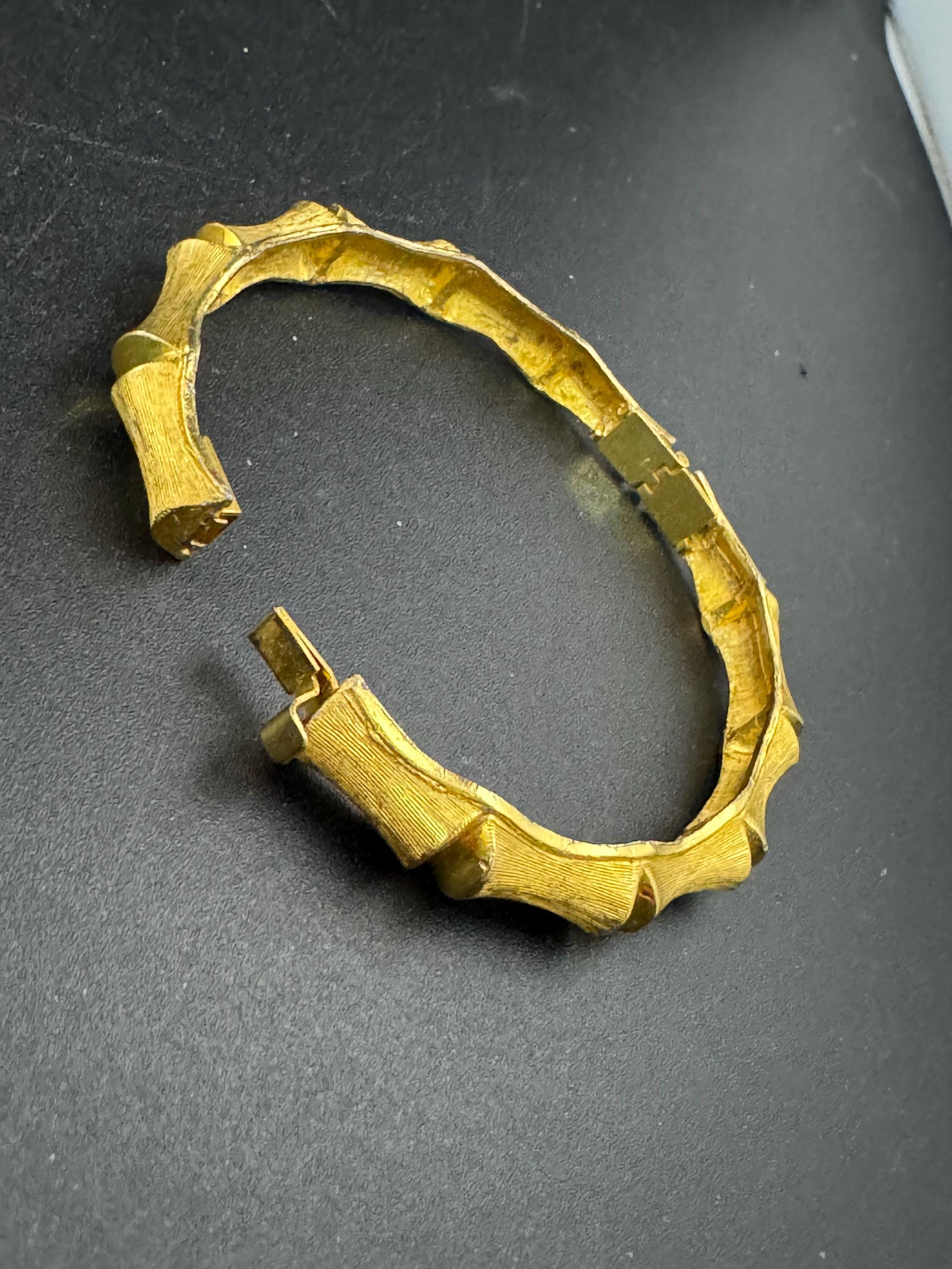 Vintage Chinese BAMBOO Matt gold tone clamper bangle bracelet 1970s 1980s