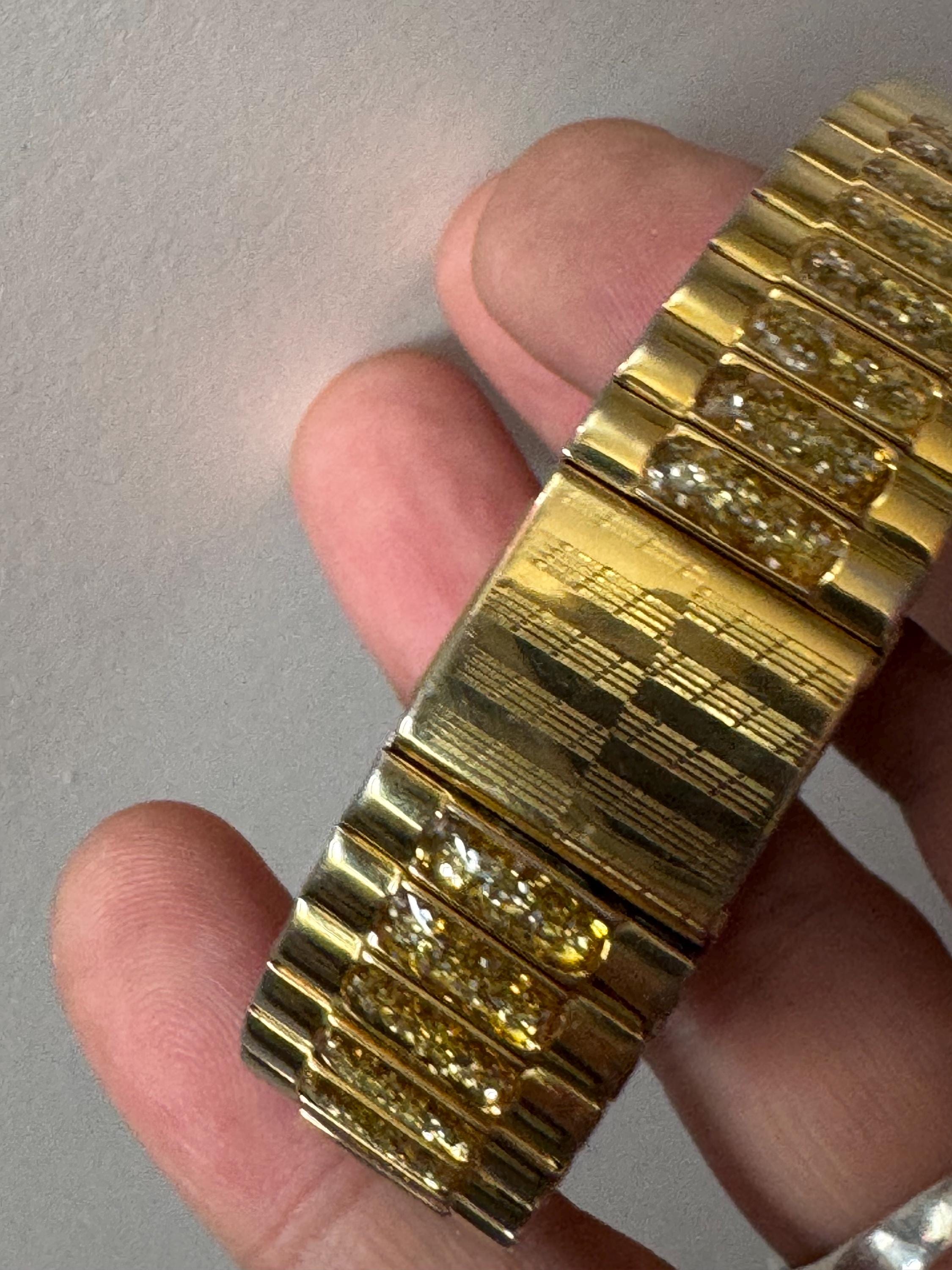 Vintage engine turned gold tone glittery stretchy wide watch strap cuff Bracelet