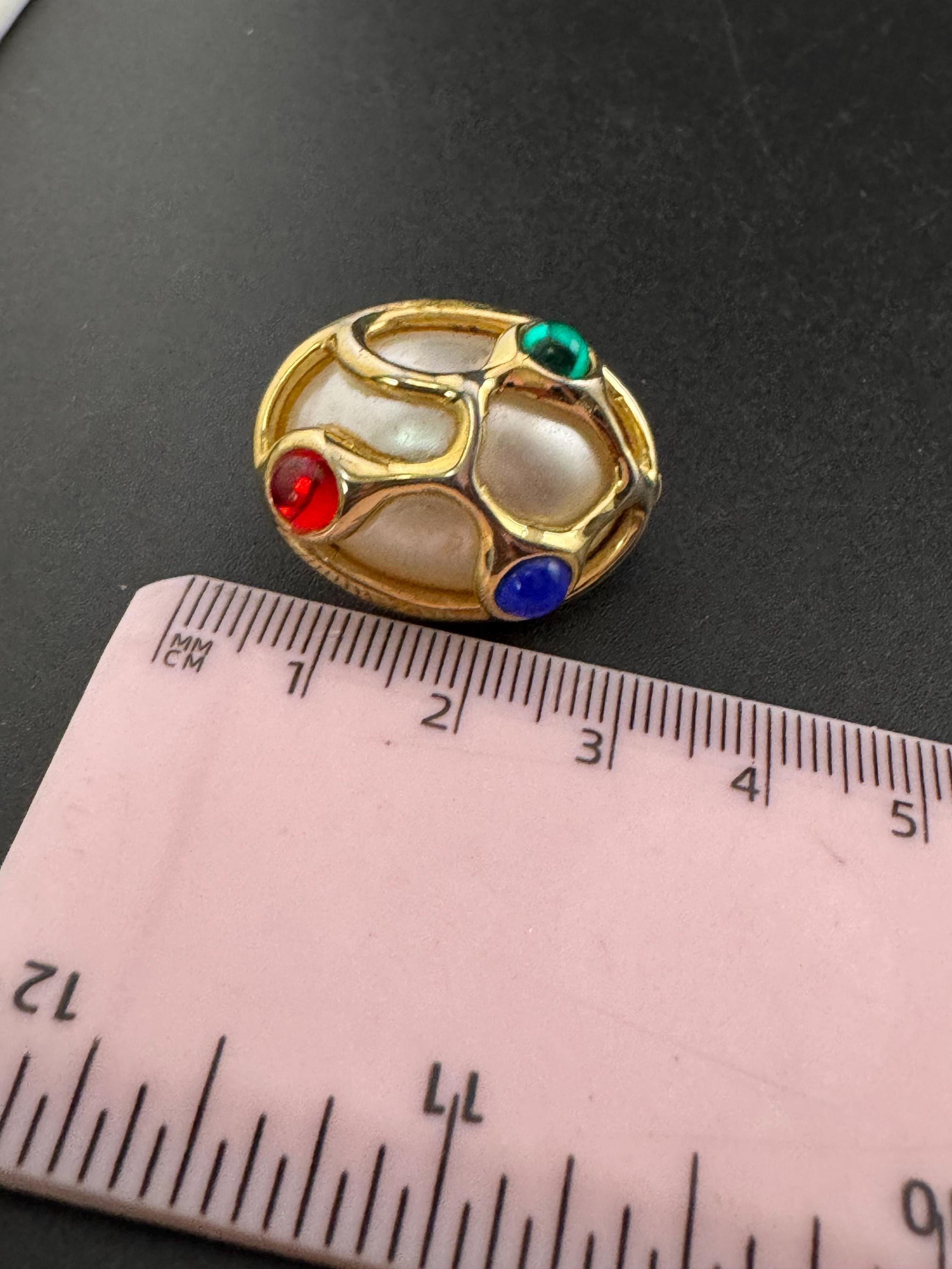 Vintage Gripoix Style Clip On Earrings: Red, Green, Blue Cabochons