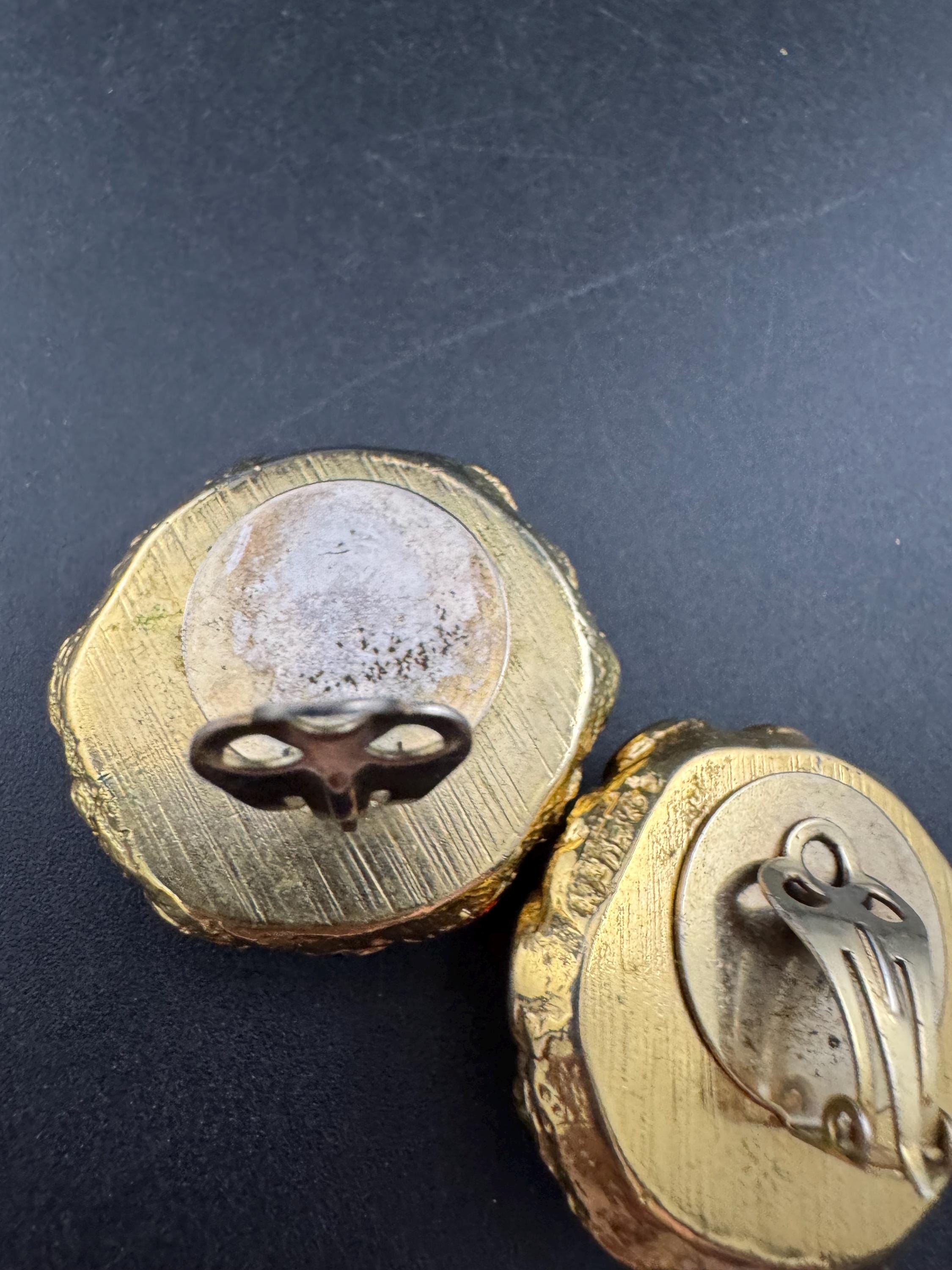 Jacky de G Diamanté domed Clip On Earrings: Oversized Gold Tone