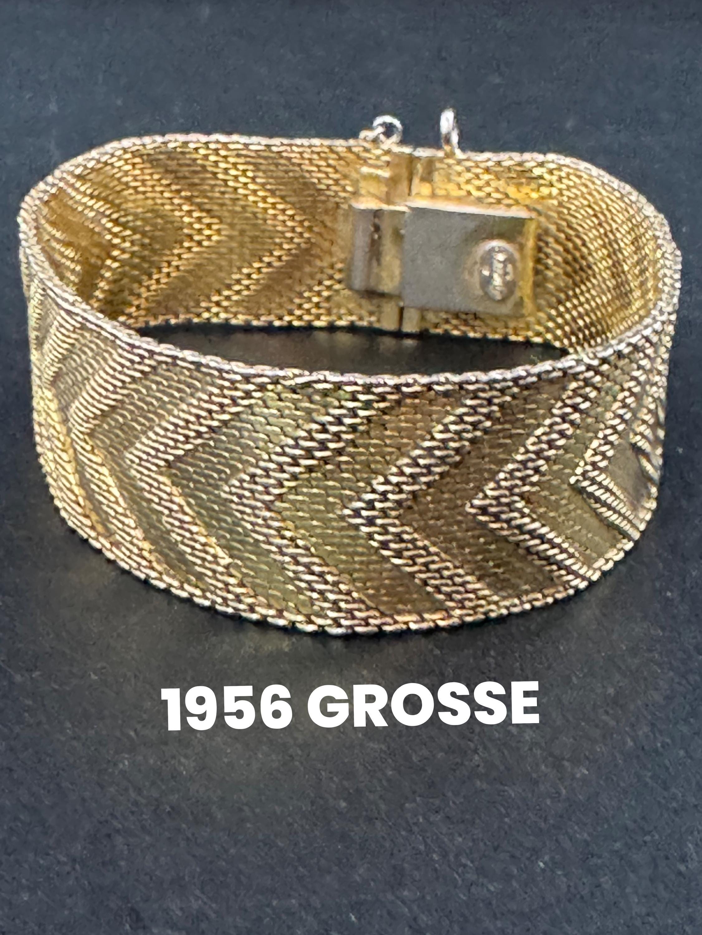 1956 Henkel & Grosse gold plated Vintage Retro Designer wide link cuff articulated bracelet Christian Dior Bracelet Modernist 1950s