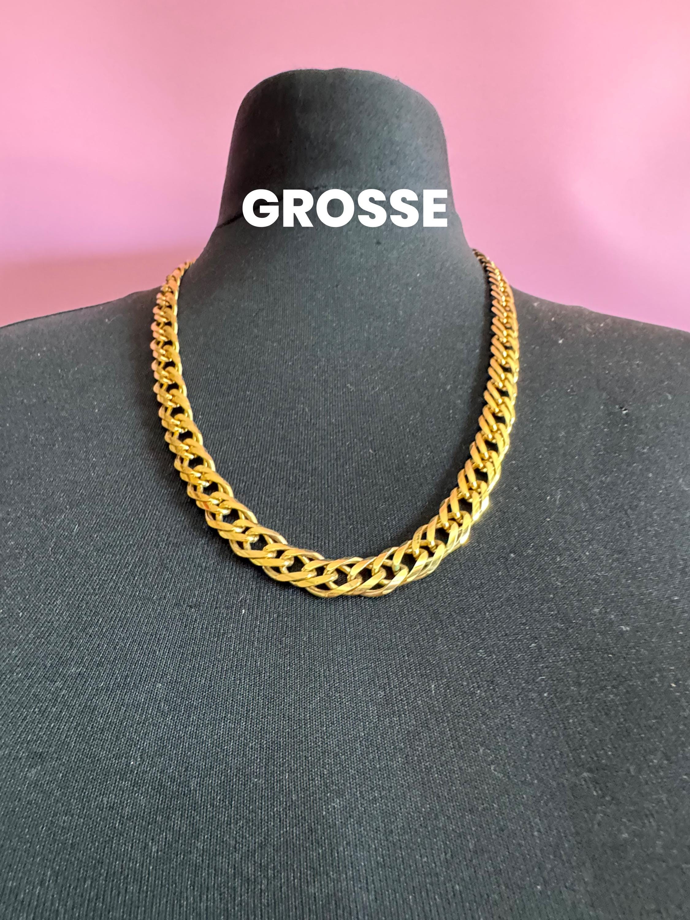 signed GROSSE Designer vintage 63cm wide long gold plated fancy chain link necklace