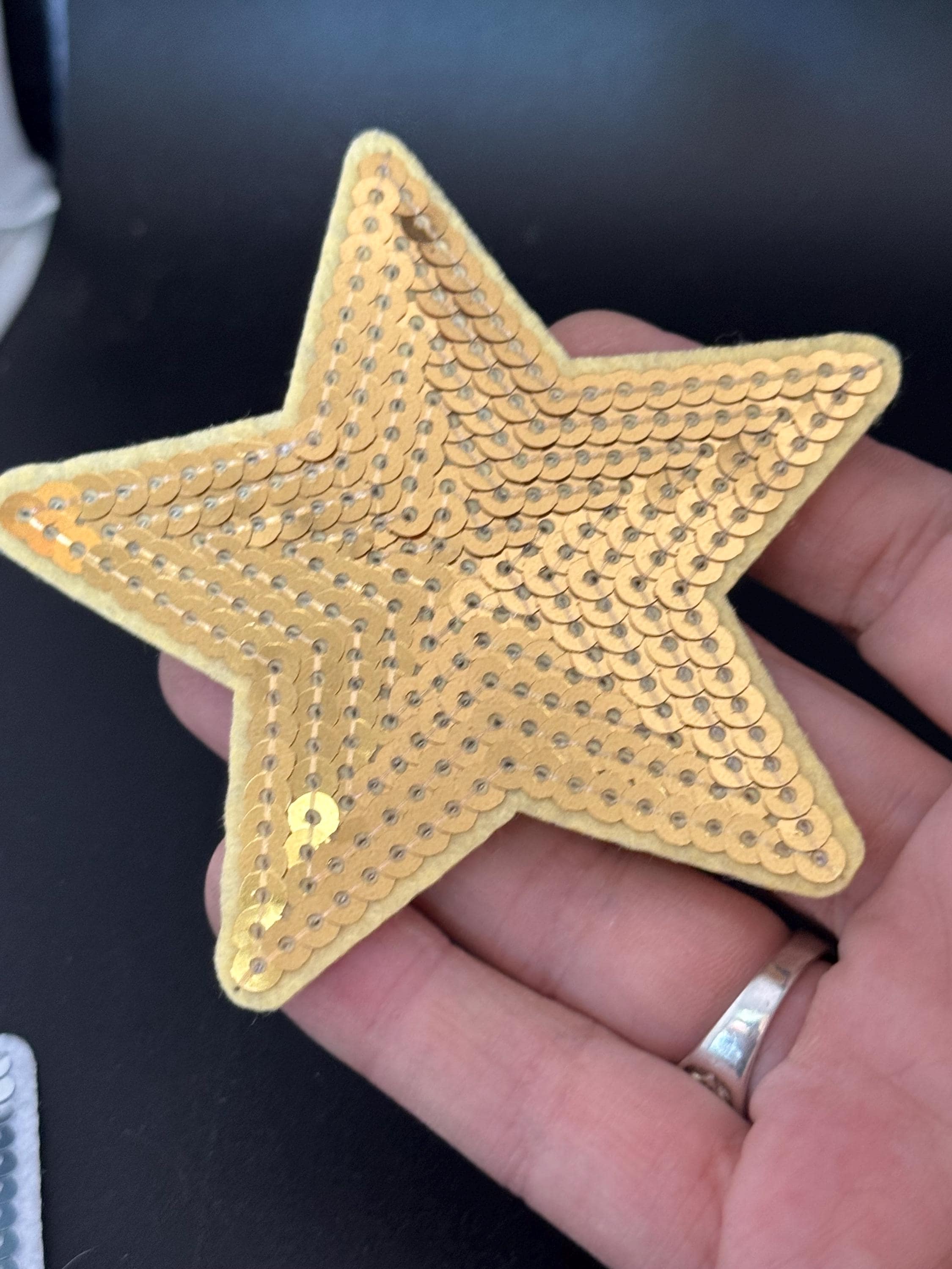 9cm iron on large sequin star patches appliqués in a choice or pink silver or gold 3.5”