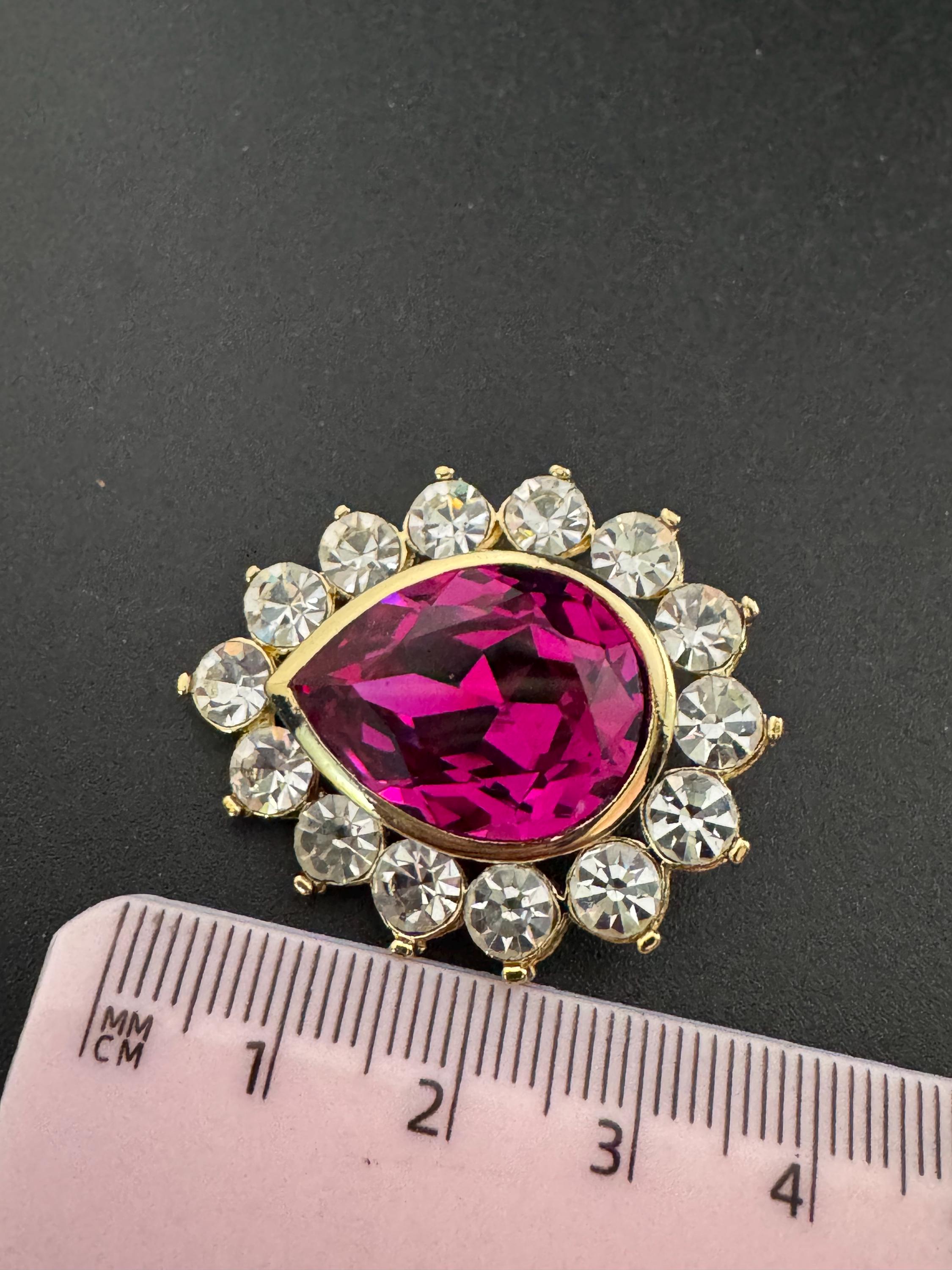 Oversized pink Swarovski Crystal Clip On Earrings: Vintage 1980s Gold Tone