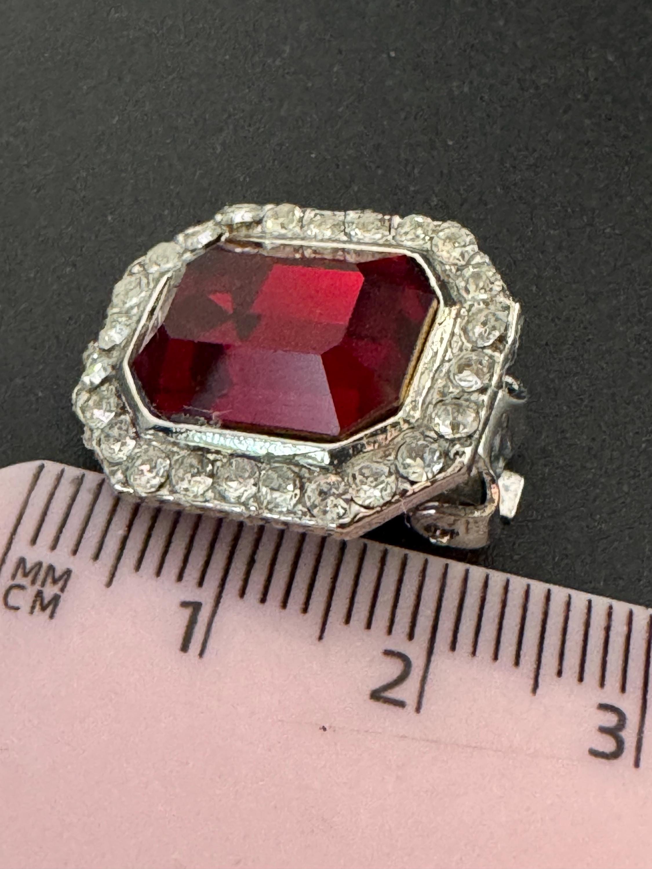 2cm clear and ruby red genuine Swarovski crystal octagon clip on earrings, silver tone