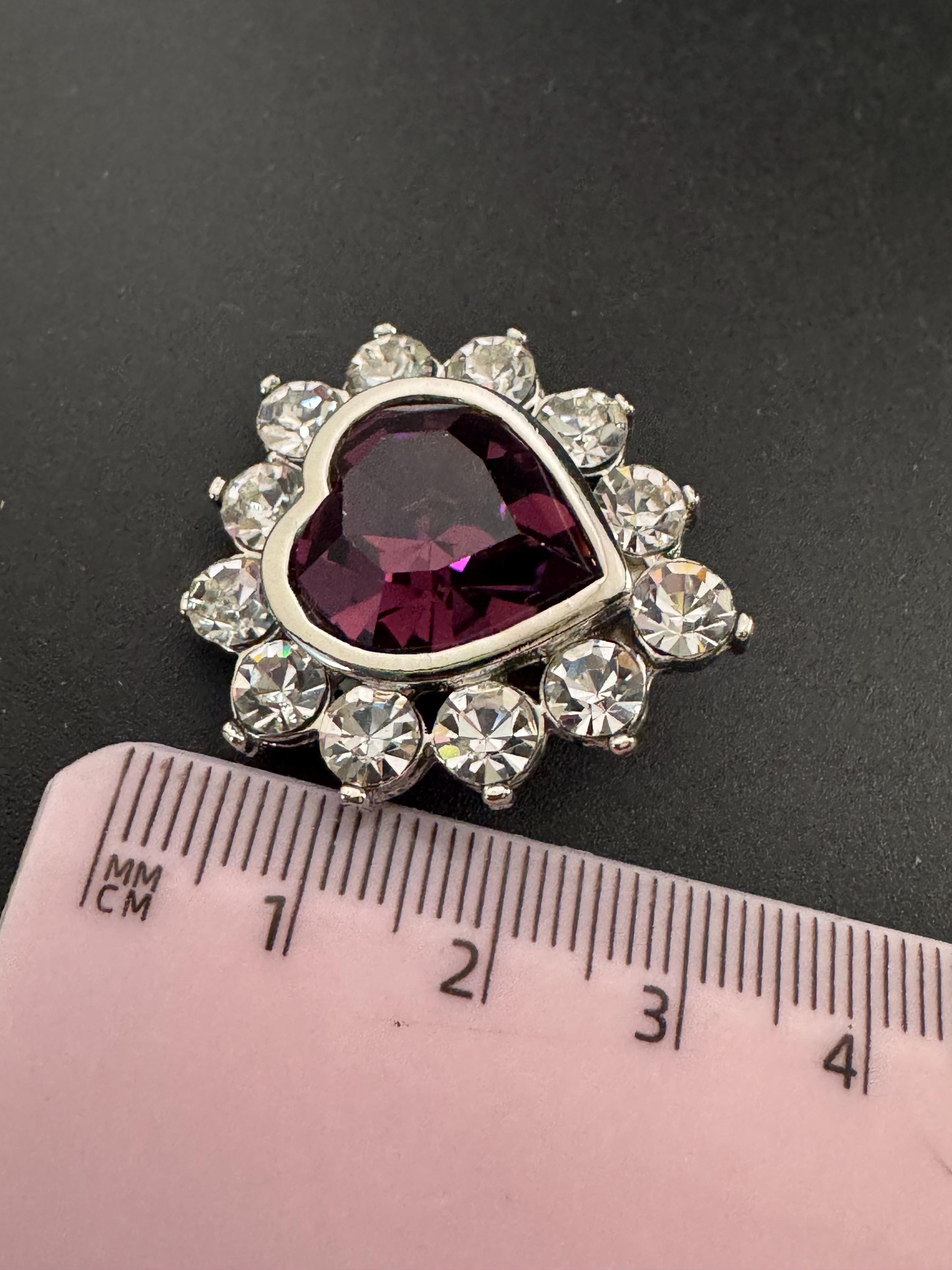 Vintage Oversized Swarovski Crystal Heart Stud Earrings: 1980s Silver Tone