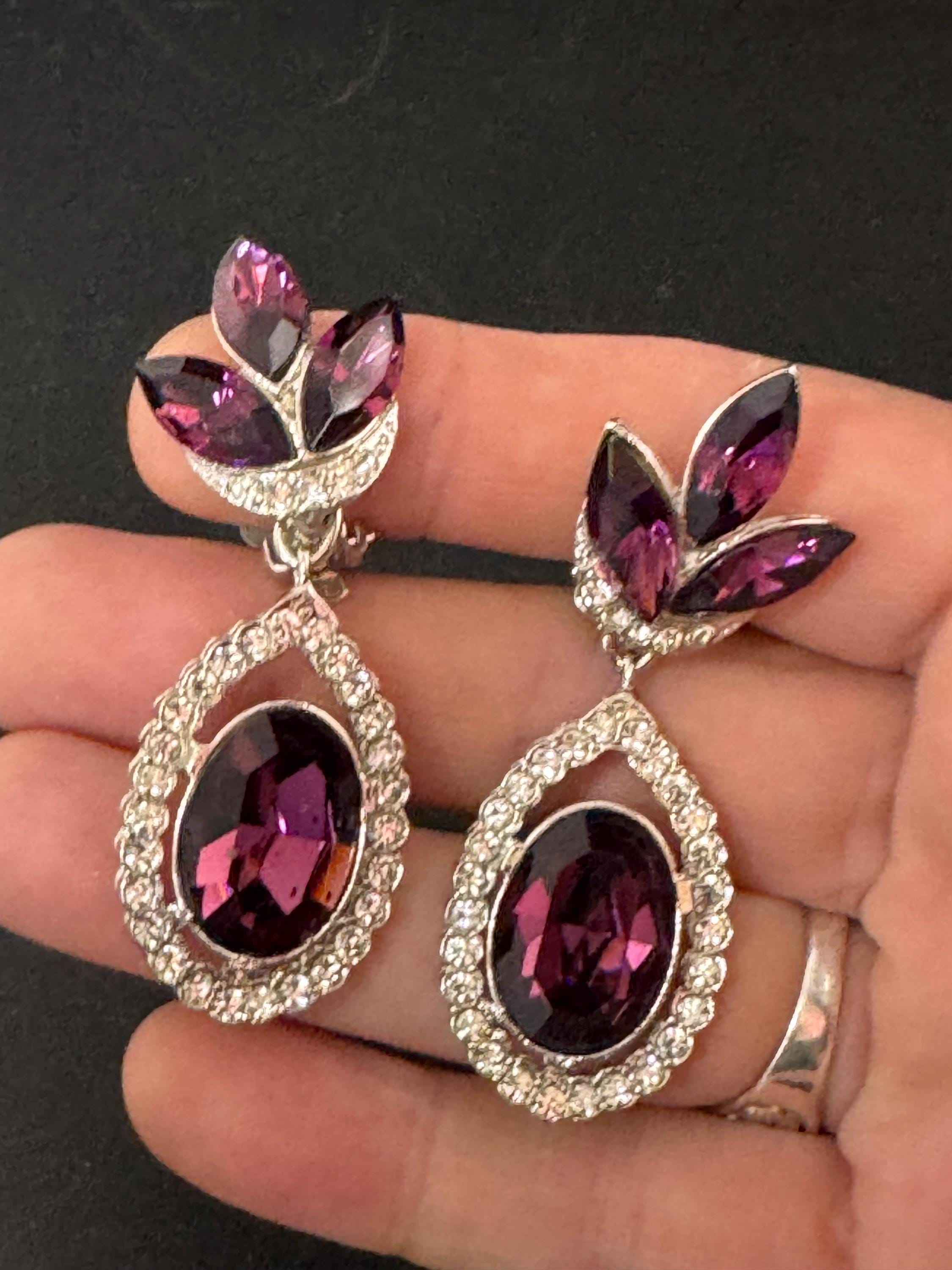 Vintage Swarovski Crystal Drop Earrings: Oversized Silver Tone Dangle, 1980s
