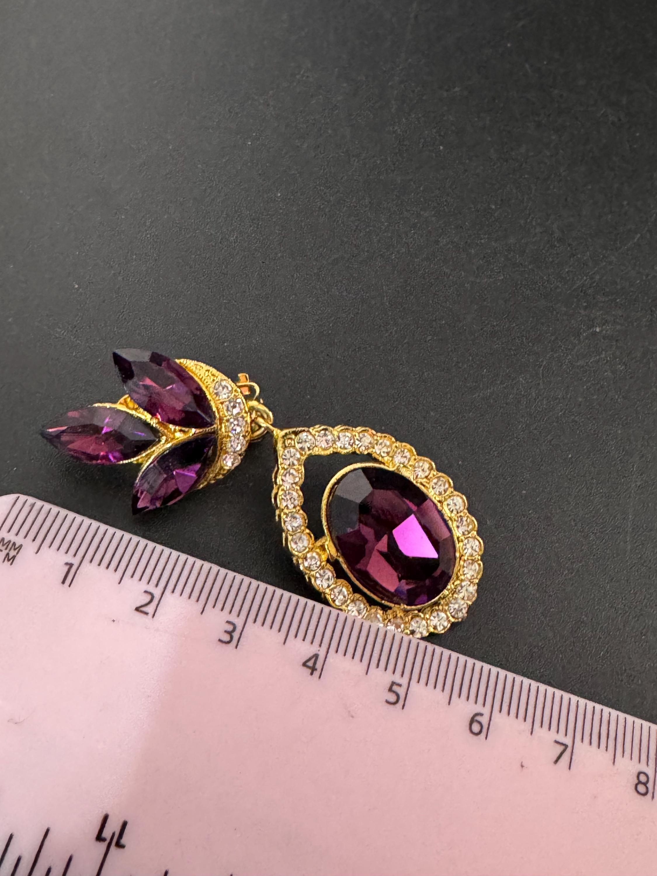 Oversized Swarovski Crystal Drop Earrings: Vintage 1980s Gold Tone