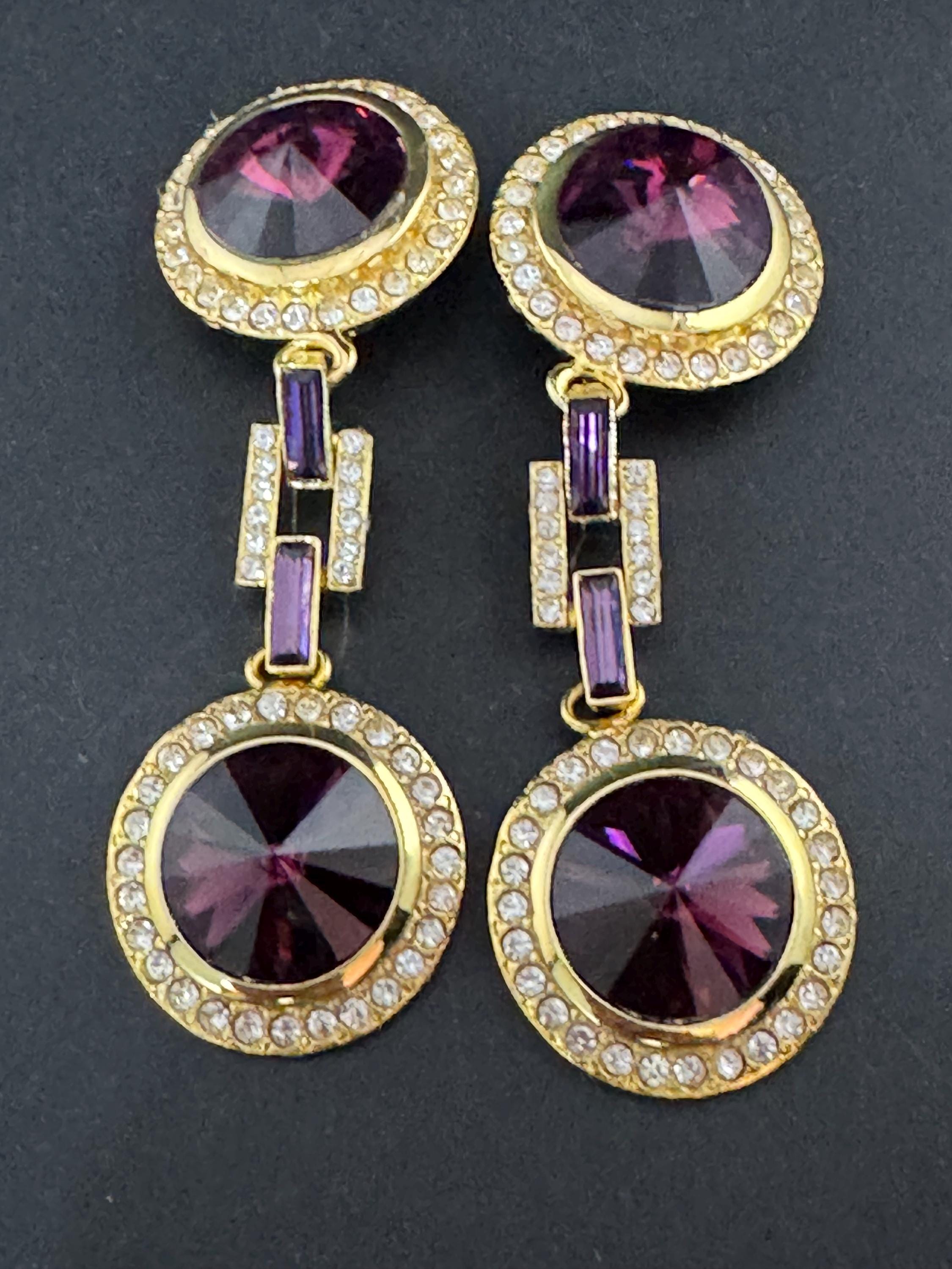 Vintage Swarovski Crystal Drop Earrings: 1980s Gold Tone Dangle