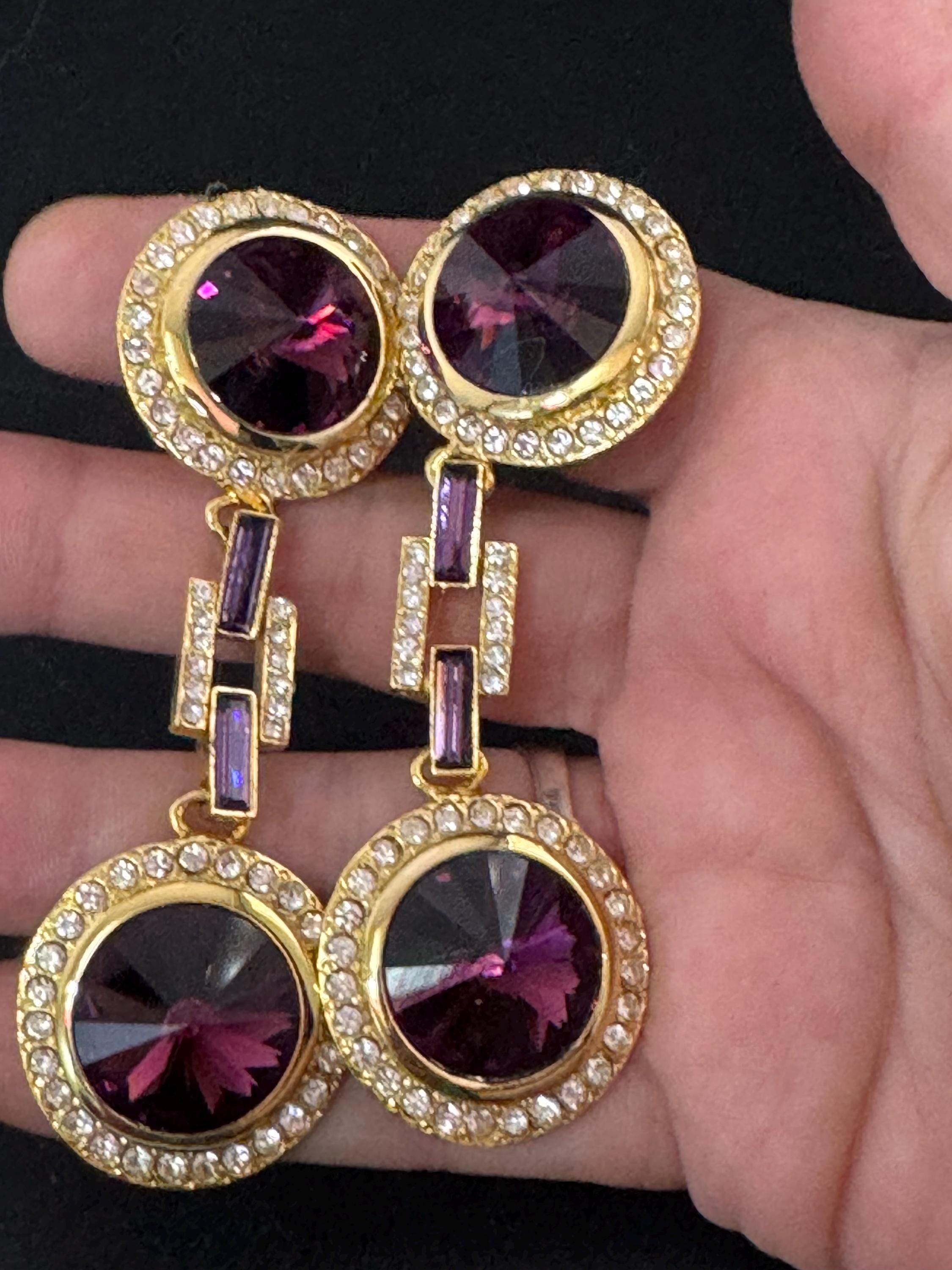 Vintage Swarovski Crystal Drop Earrings: 1980s Gold Tone Dangle