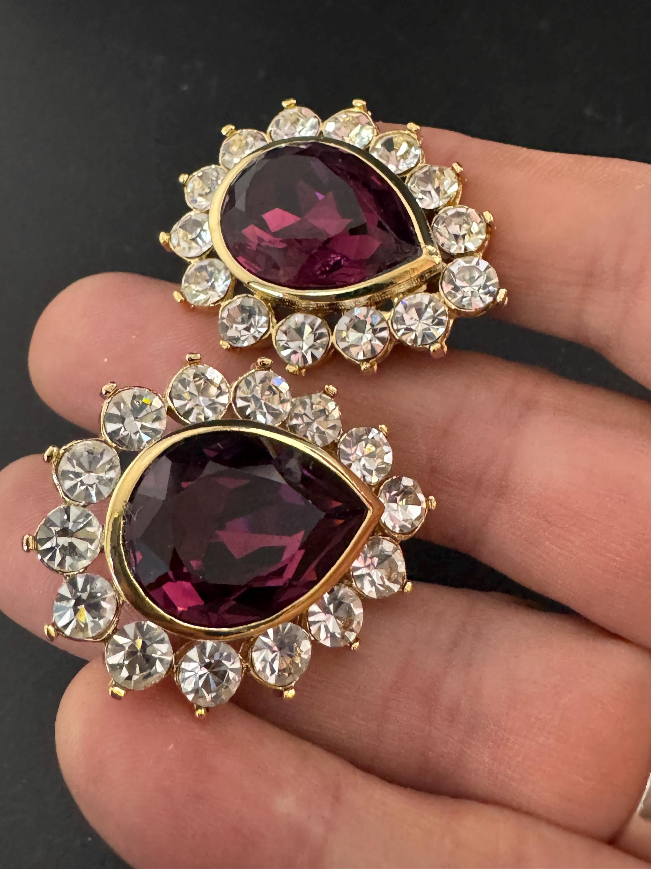 Vintage Swarovski Crystal Teardrop Earrings: Oversized Gold Tone Studs, 1980s