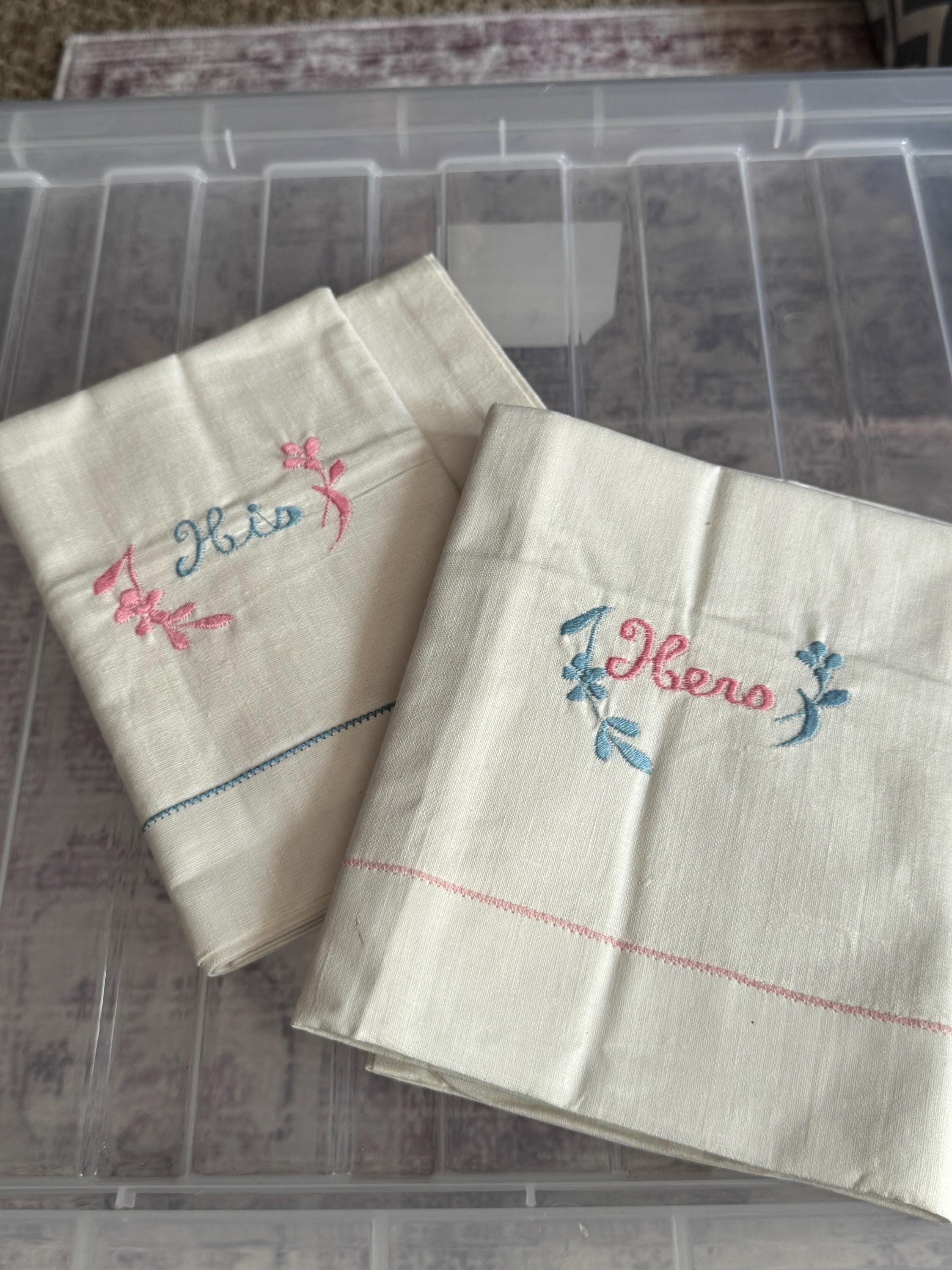 Embroidered Floral Roses Pillowcases: His & Hers Vintage Linens