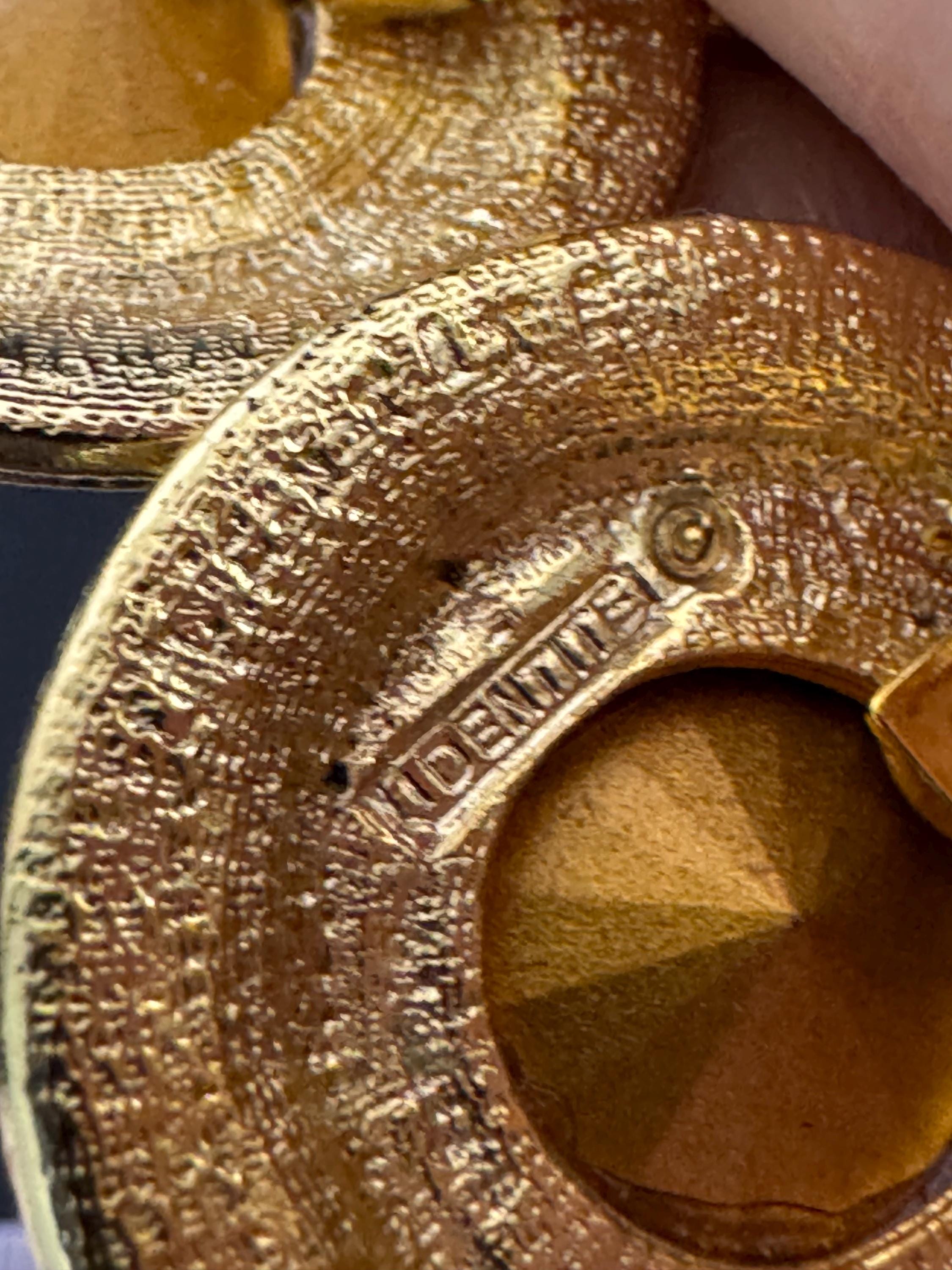 vintage oversized 7cm gold tone emerald green Rivoli and clear Swarovski crystal dangly earrings