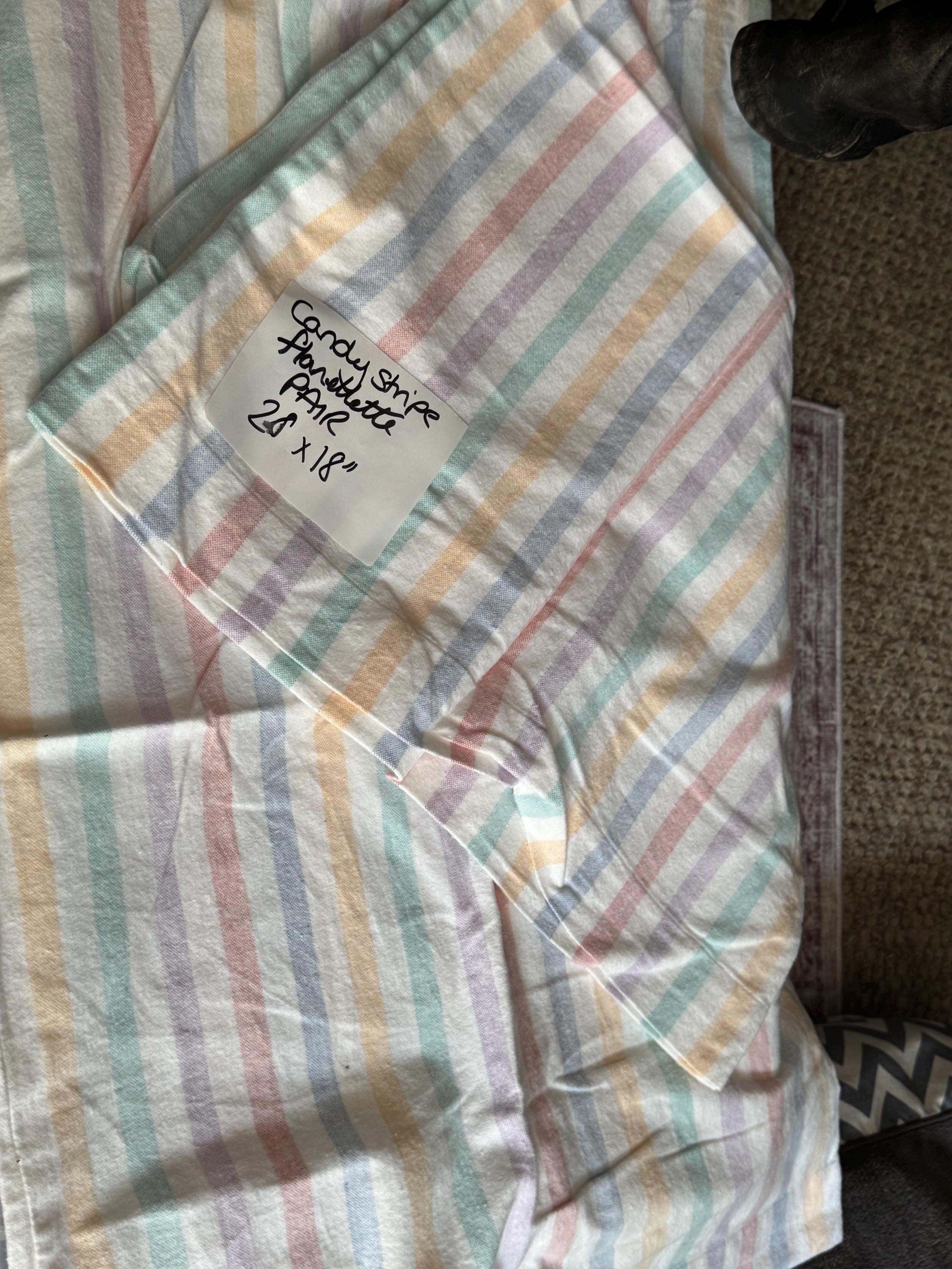 Pair 2 pillowcases flannelette brushed cotton candy stripes Autumn winter cottage chateau vintage bedding pillow cases 18 x 28”inch