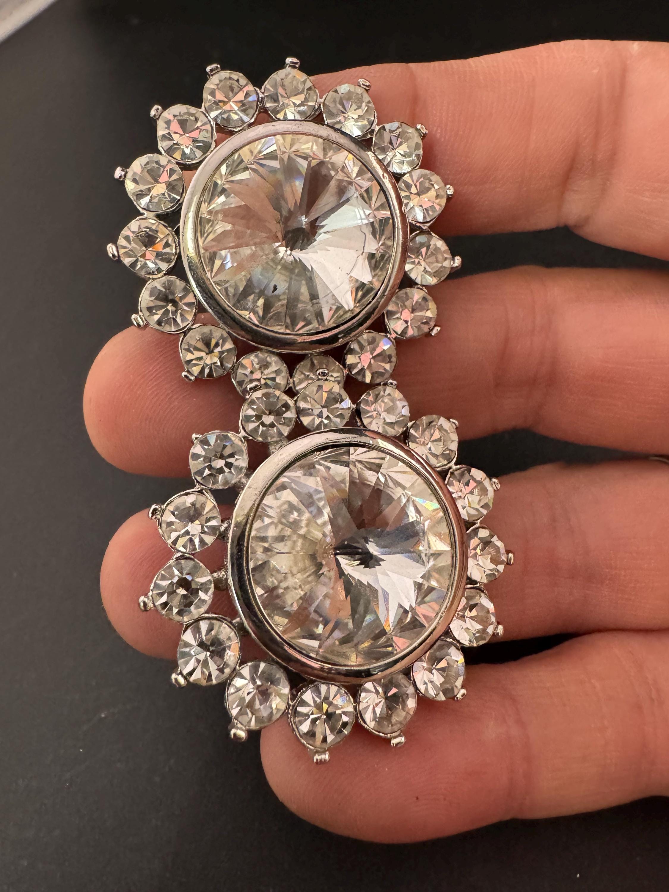 vintage oversized 3.5cm silver tone clear genuine Swarovski Rivoli crystal earrings