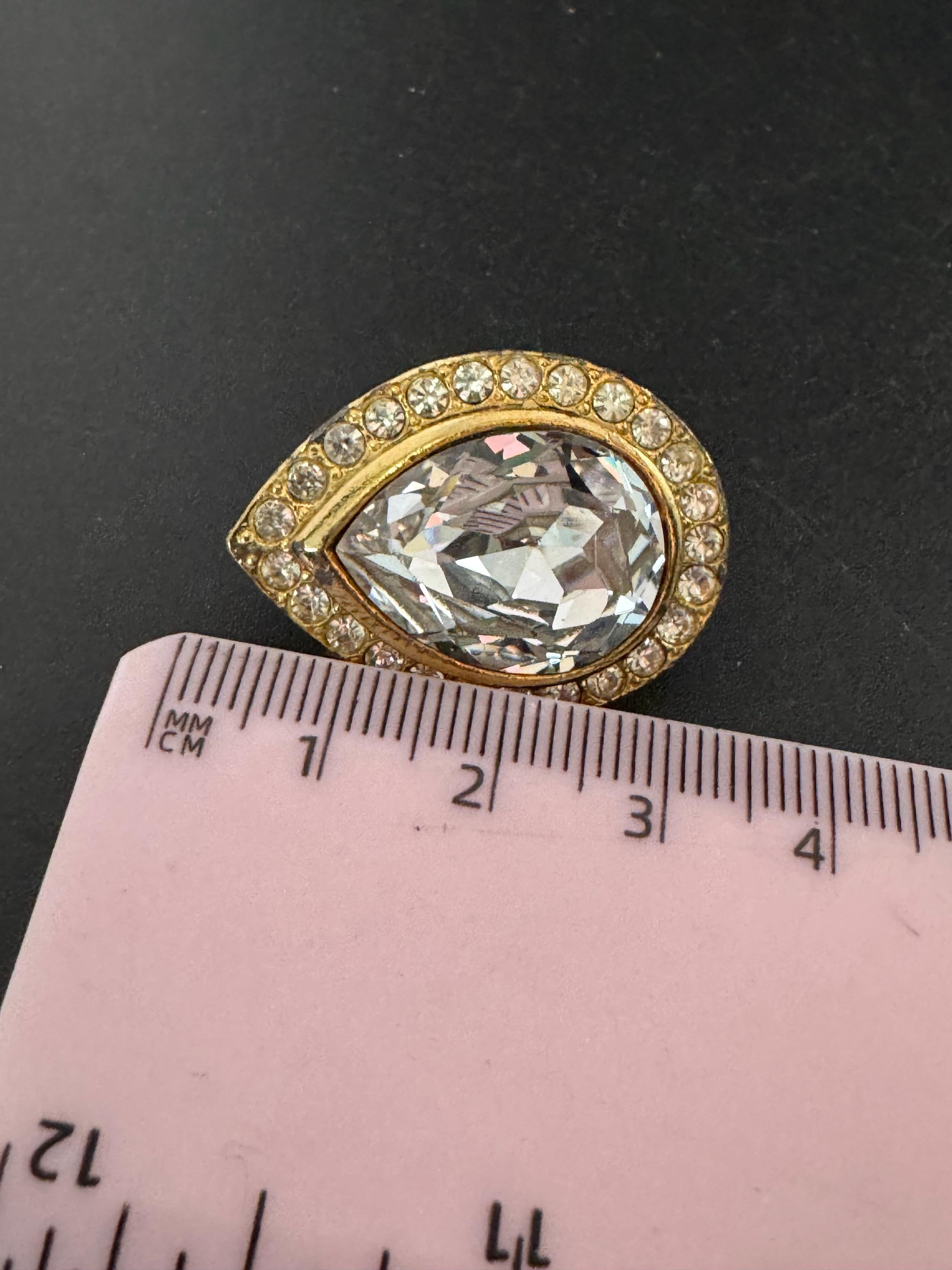 vintage oversized 3.5cm gold tone clear glass Swarovski crystal teardrop stud earrings 1980s