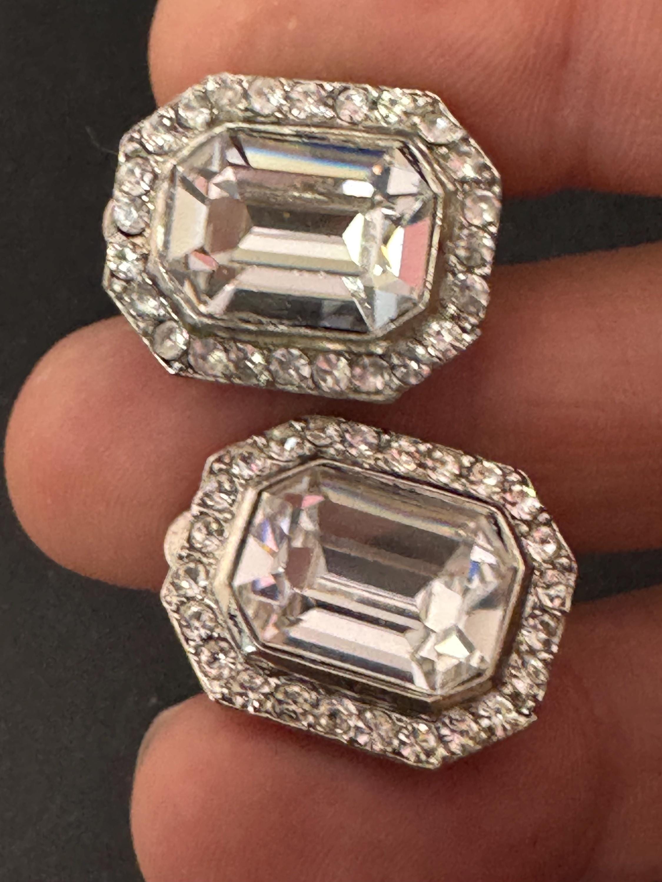 2cm clear Swarovski crystal octagon clip on earrings 1980s